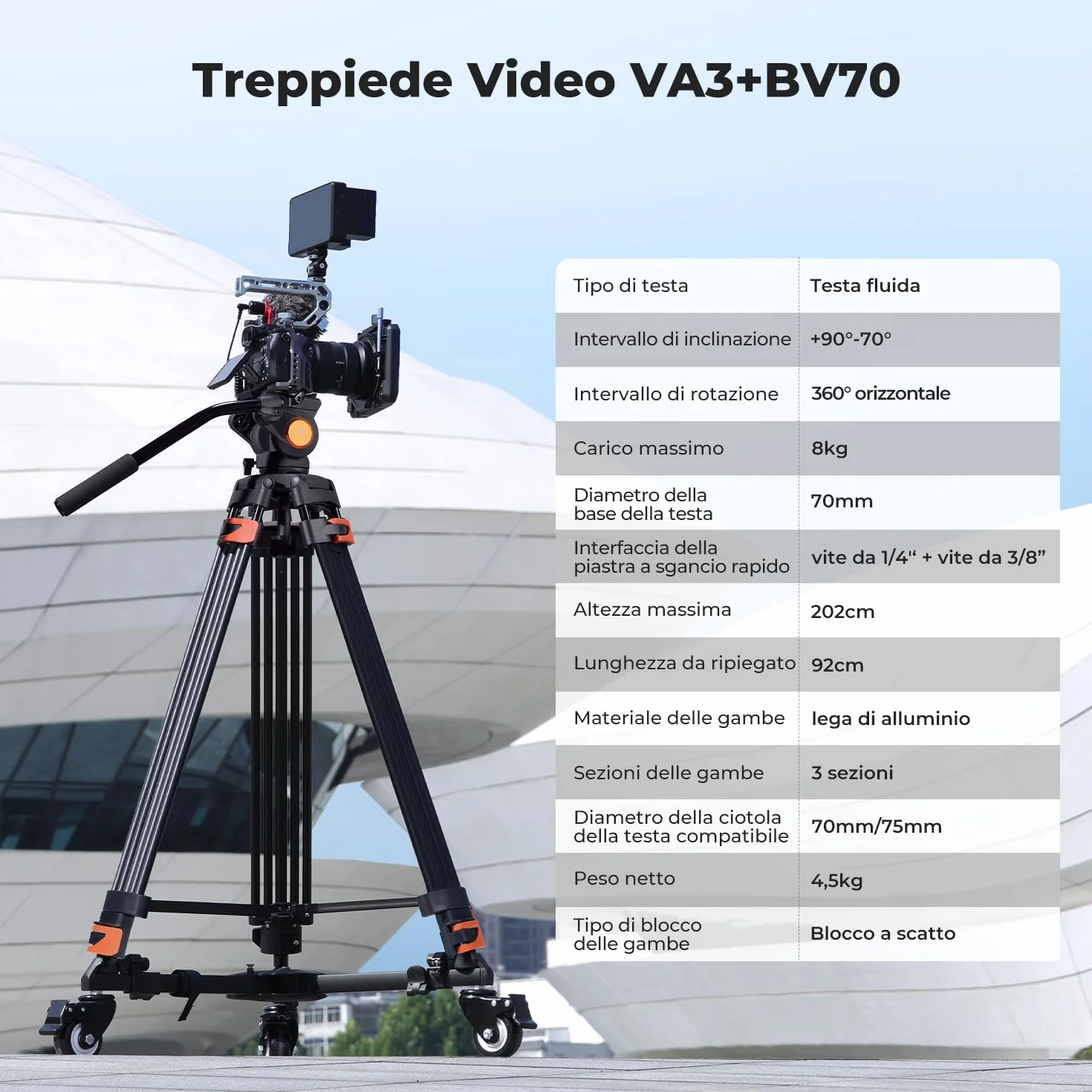 K&F CONCEPT Treppiede Video 202cm, Treppiede Fotocamera in Alluminio con Testa Fluida, Cavalletto Fotografico con Piastra a Sgancio Rapido, Compatibile con Viedocamera/DSLR Canon Nikon Sony, Max 8kg