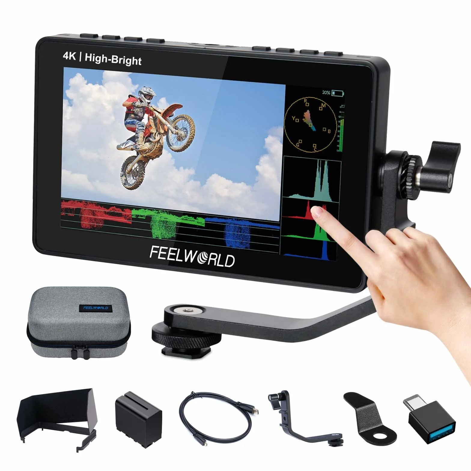 FEELWORLD F5 Prox 1600 Nit Monitor da campo per Fotocamera LUT HDMI 4K con forma d'onda per fotocamere DSLR e mirrorless: un aiuto per registi e videografi per una messa a fuoco precisa in esterni