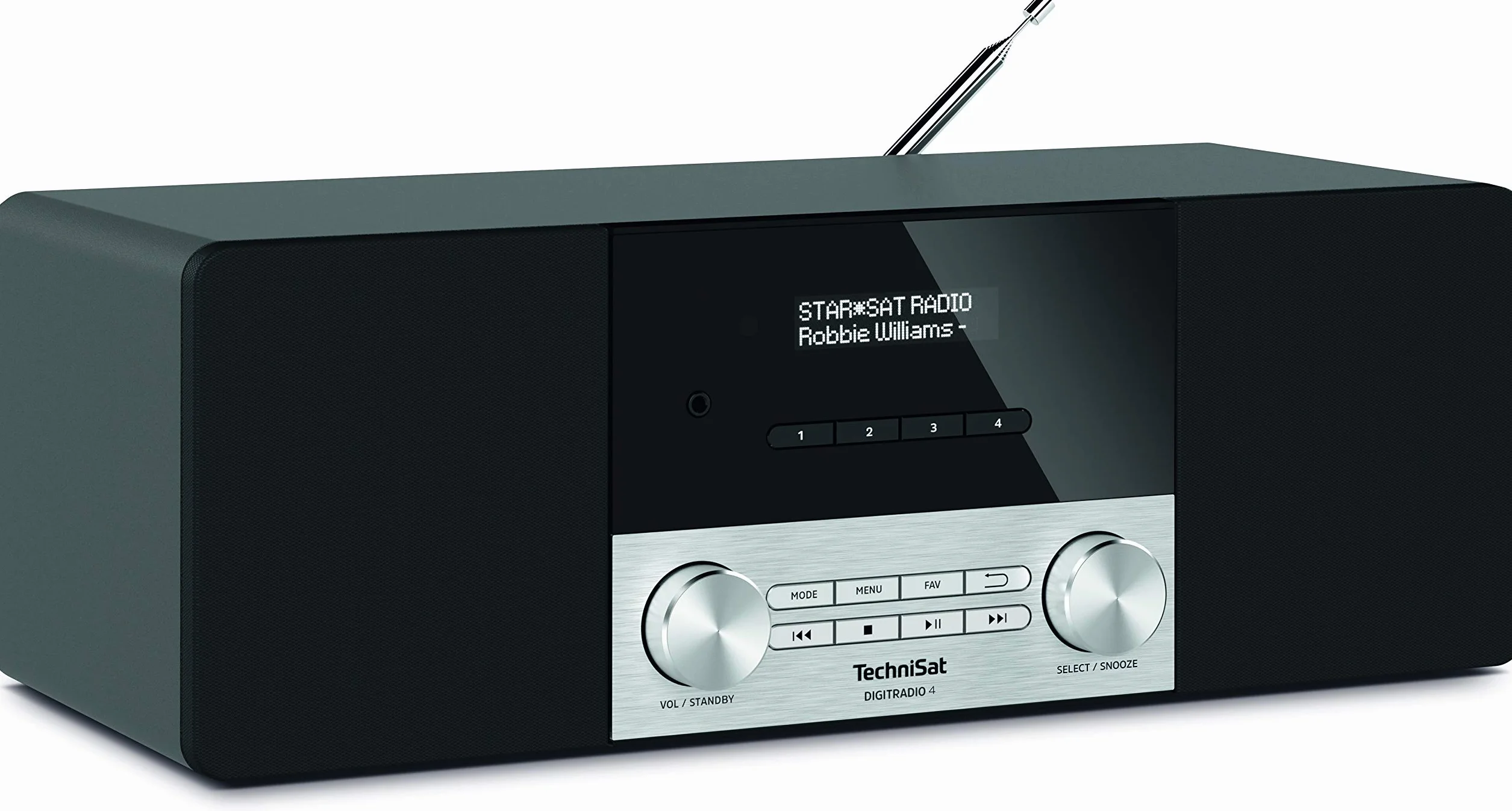 TechniSat DIGITRADIO 4 - Radio Stereo DAB (DAB+, FM, streaming audio Bluetooth (ricezione), connessione cuffie, ingresso AUX, sveglia radio, display OLED, 20 Watt RMS, altoparlanti Elac) nero