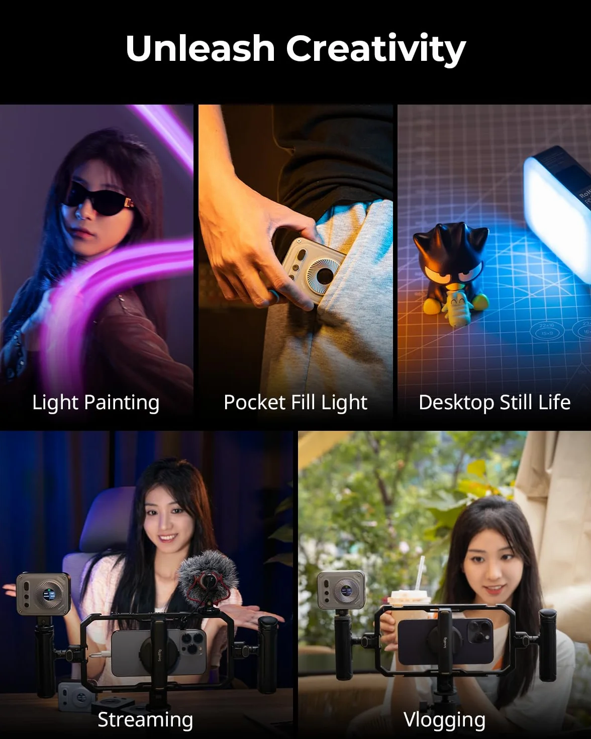 SMALLRIG Vibe P108 Pro RGB Video Light, Luce Portatile a LED per la Fotografia, Luce Cold Shoe, CRI95+, 2500-6500K, 12 Effetti, Accessori per Luce di Riempimento per Creatori di Contenuti - 4661