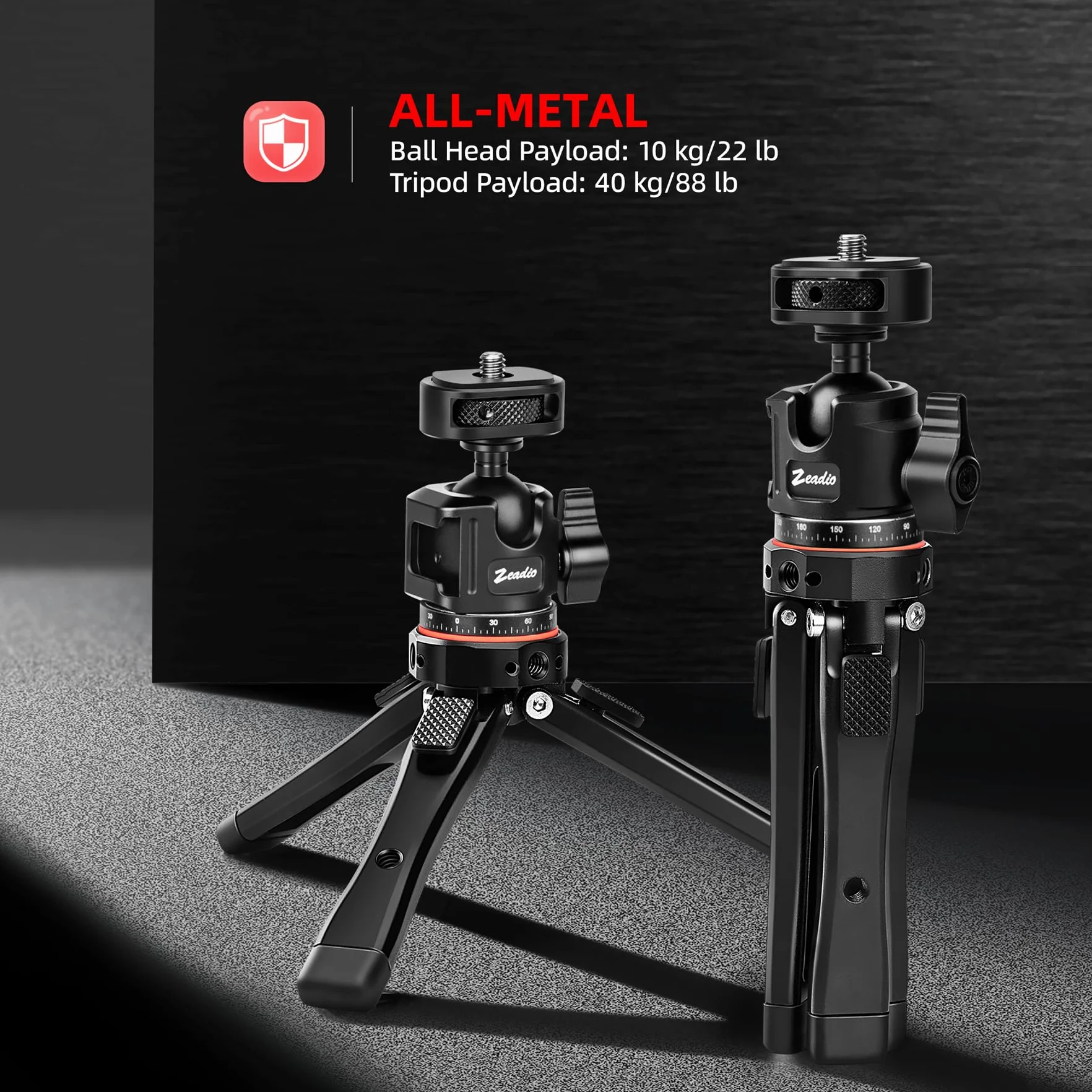 Zeadio Kit Treppiedi in Metallo Heavy Duty con Adattatore 1/4", Supporto per Telefono e Adattatore per Action Cam, Compatibile con iPhone/Android Fotocamera Gimbal Action Cam e altro