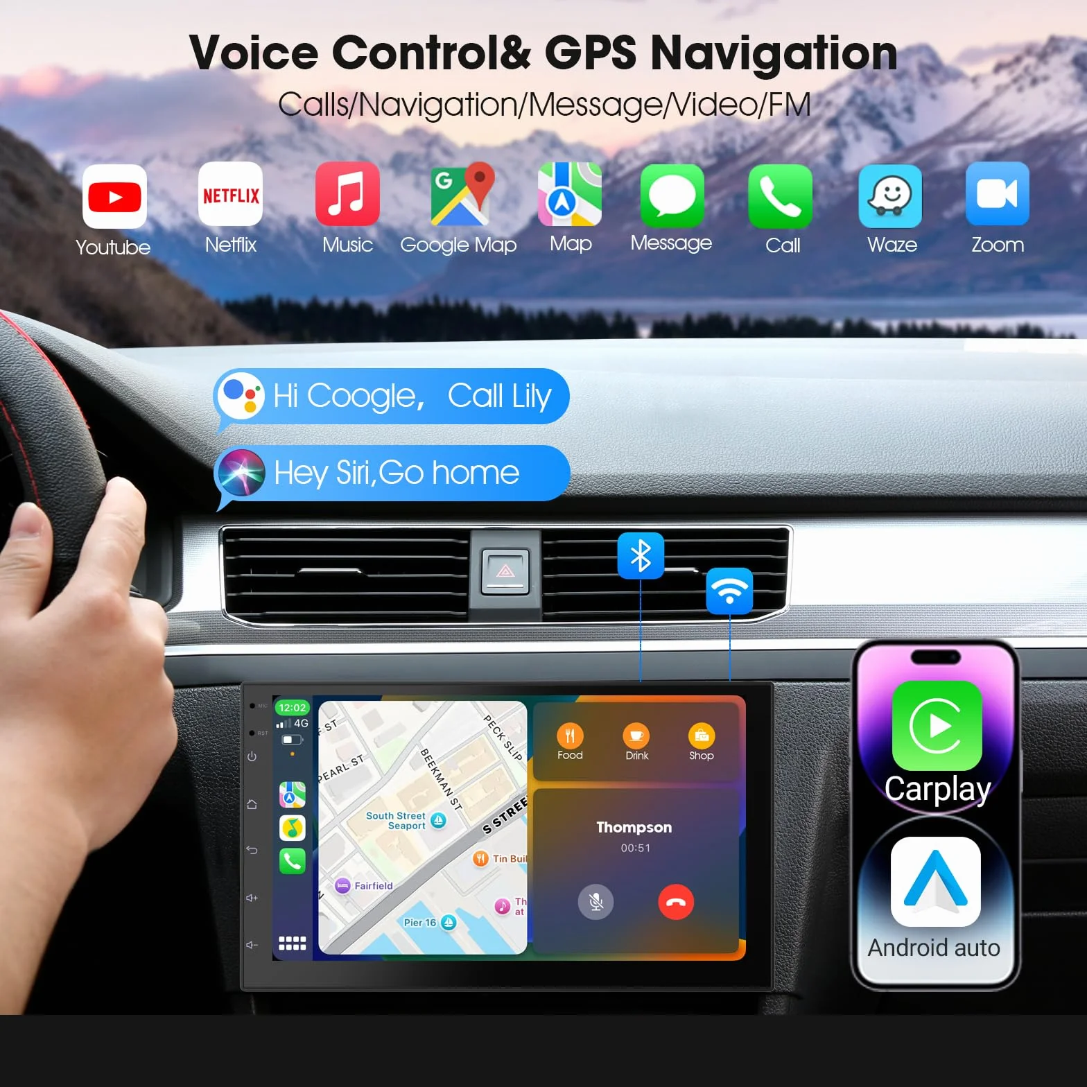 Haudio Autoradio 2 DIN Bluetooth con CarPlay wireless & Android Auto,con schermo 7 pollici Touchscreen Lettore, Mirror Link,FM Radio,Telecamera di backup,Bluetooth 5.0,AUX(RAM 2GB+ROM 32GB)