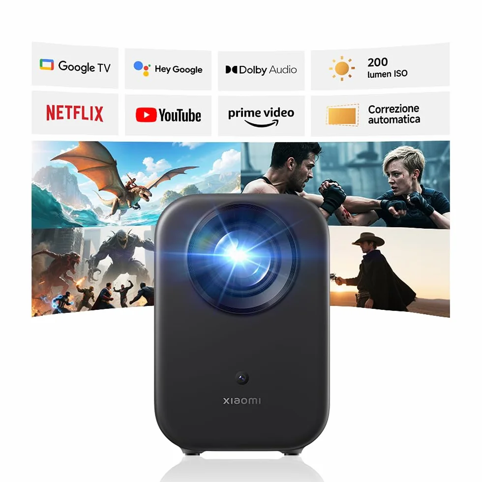 Xiaomi L1 Proiettore Intelligente 1080P con Google TV & Netflix, Proiettore Portatile Home Cinema, Autofocus & Keystone, HDR10/HLG, Schermo 120", WiFi 5G Bluetooth, Audio Dolby