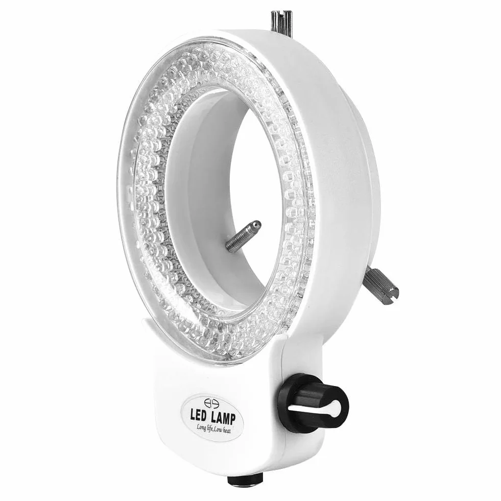 140PCS Lampada ad anello a LED per microscopio stereo, telecamera per microscopio 144 LED perline Lampada ad anello con luminosità regolabile, anello per microscopio a LED con adattatore(bianca)