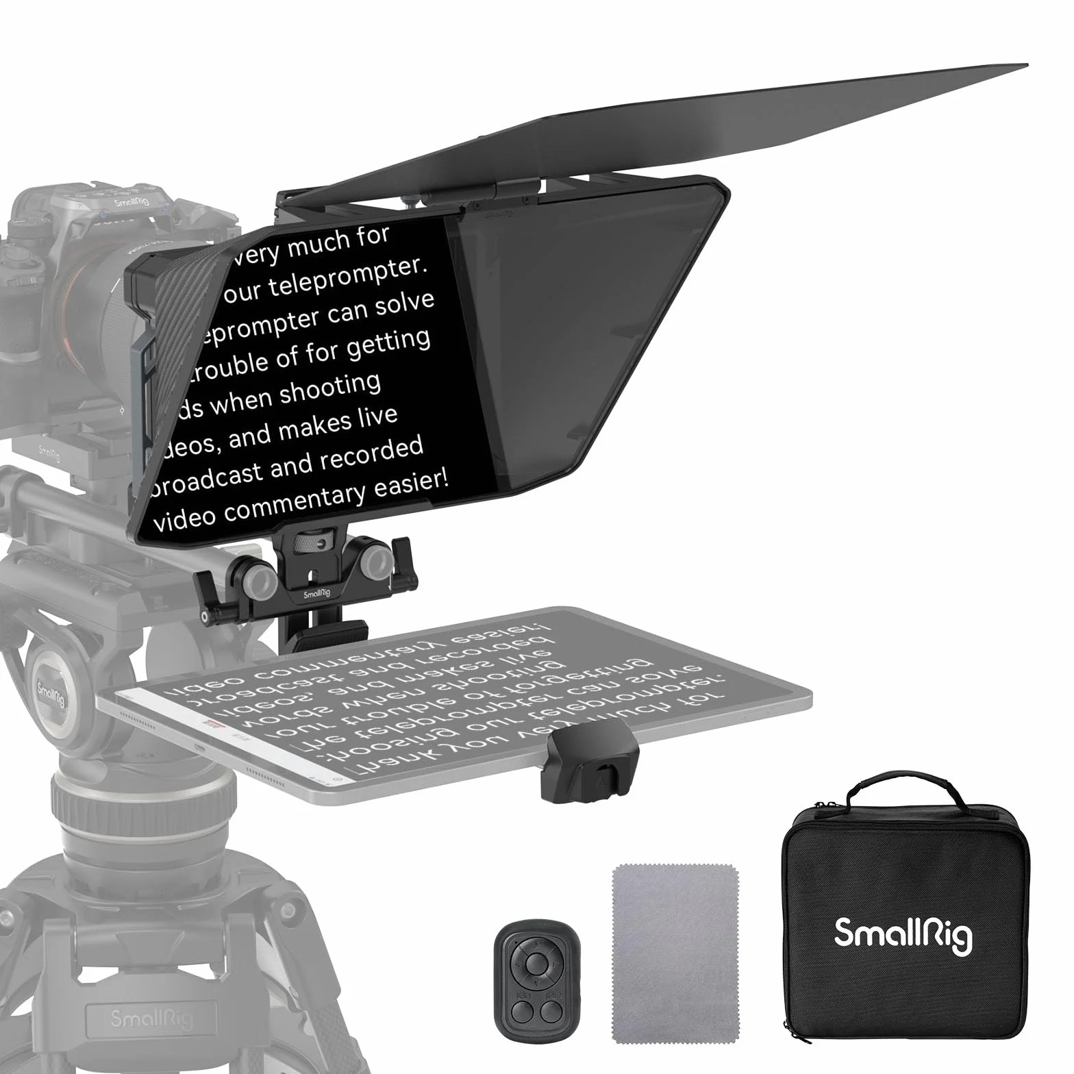 SMALLRIG Teleprompter per iPad per Tablet Android fino a 11 Pollici, l'APP Supporta PDF Picture Word TXT, Deve Funzionare con Piastra Base LWS da 15 mm per Videocamera DSLR Mirrorless - 3646