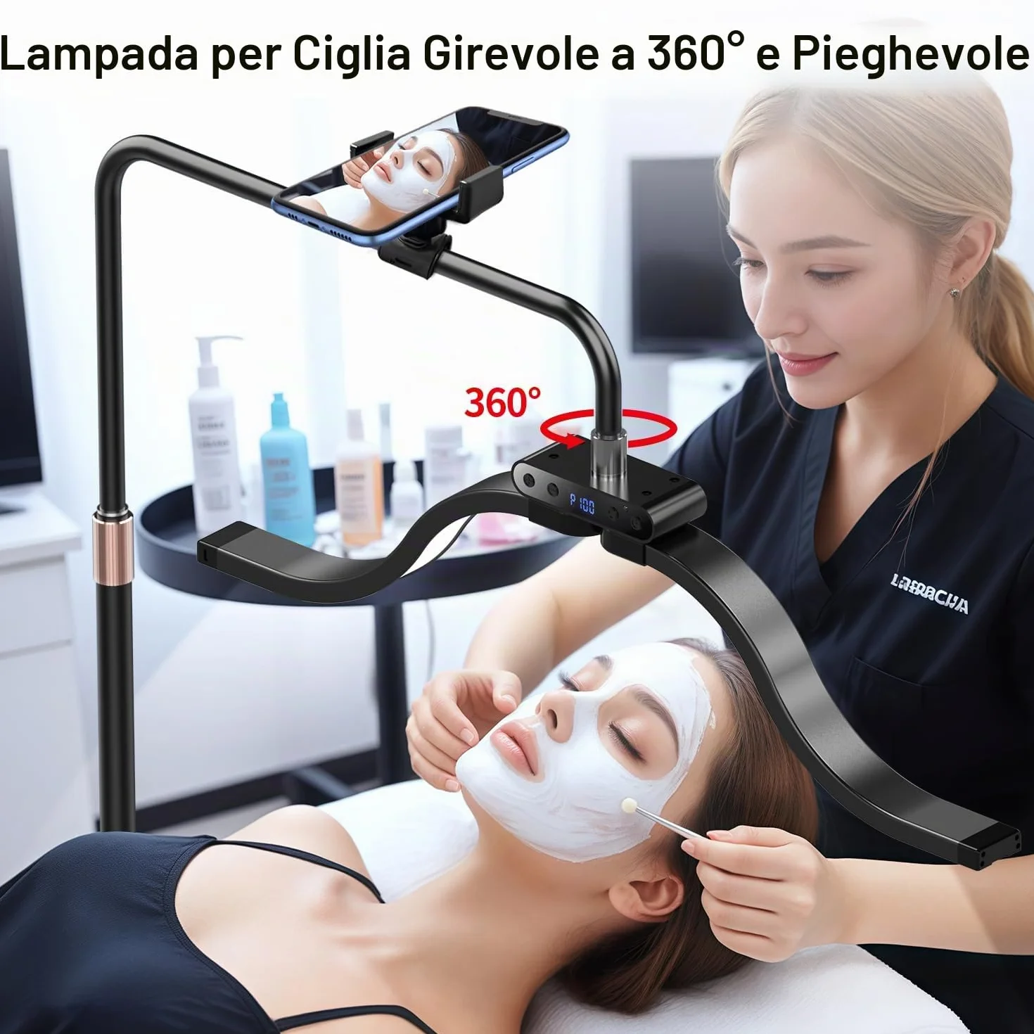 Nuvole Lampada Estetista Lampada per Extension Ciglia con Supporto per Telefono, Tatuatore, Onicotecnica – Luce Anulare LED Fredda-Luce Calda con Luminosità e Altezza Regolabili Lampad Estetista
