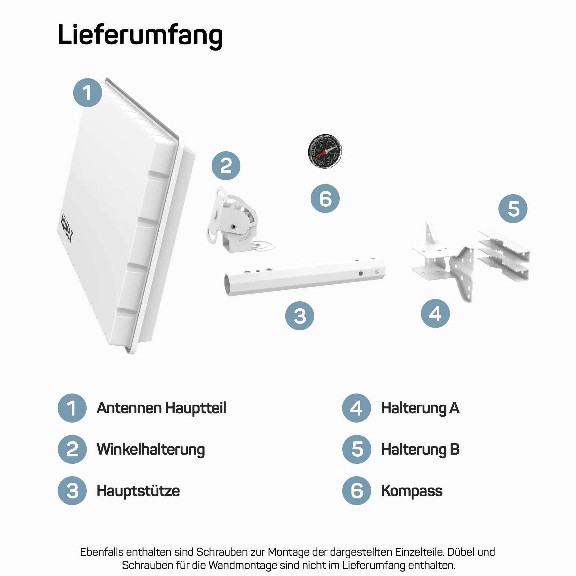 HUMAX Flat H39D2 - Antenna satellitare piatta per 2 partecipanti, con antenna satellitare Twin-LNB, con supporto per parete o palo, paragonabile a 60 cm, colore: Bianco