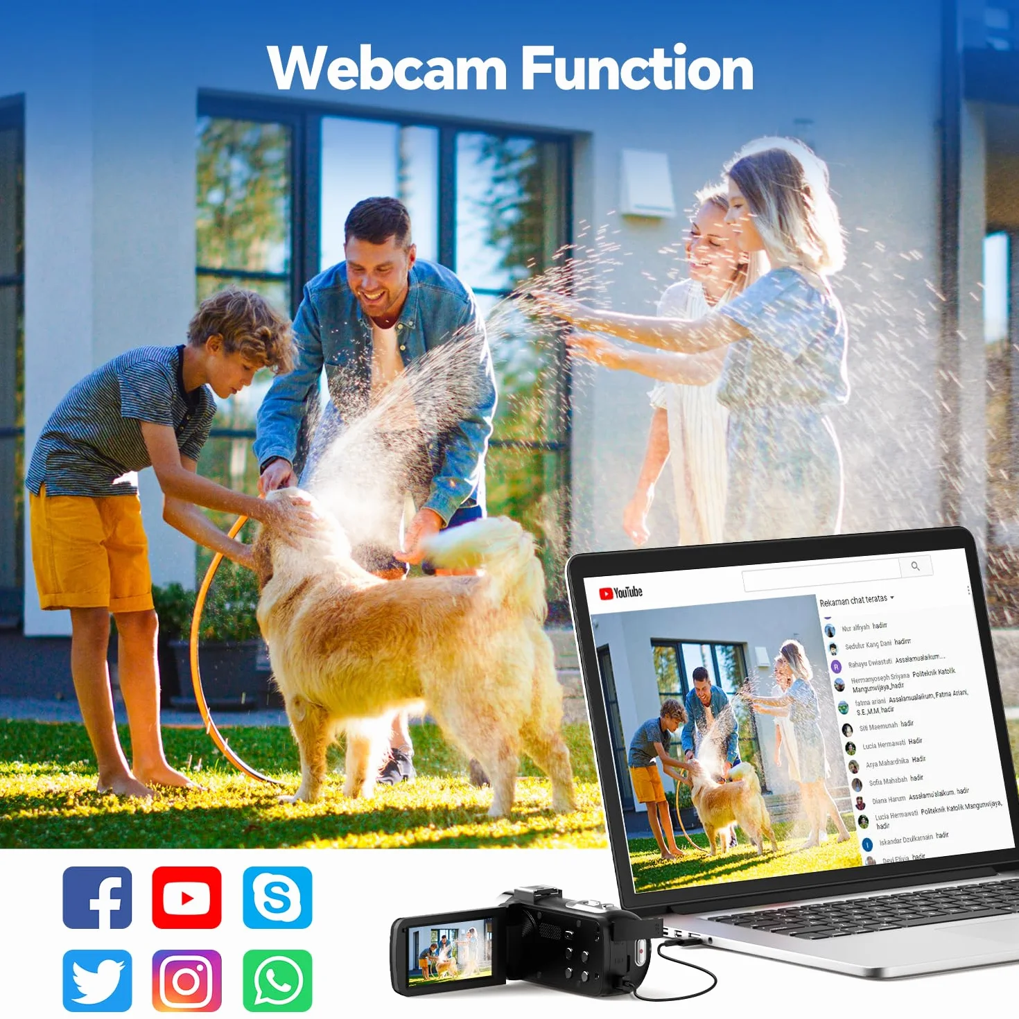 Videocamera 4K, 42MP Vlog Camera con Zoom Digitale 18x e Display Rotabile 3 Pollici 270° - Videocamera Digitale con Luce LED, Funzione Webcam, 2 Batterie, Scheda SD 32GB e Telecomando