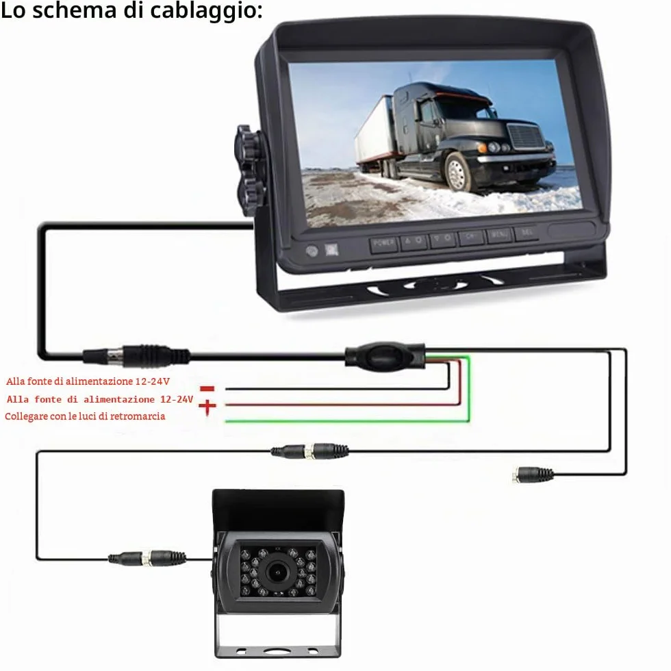 veicolo sistema di parcheggio telecamera da 17,8cm HD LCD monitor a colori con parasole staffa +18LED per visione notturna retromarcia telecamera posteriore con 10m cavo per camper/rimorchio/camion