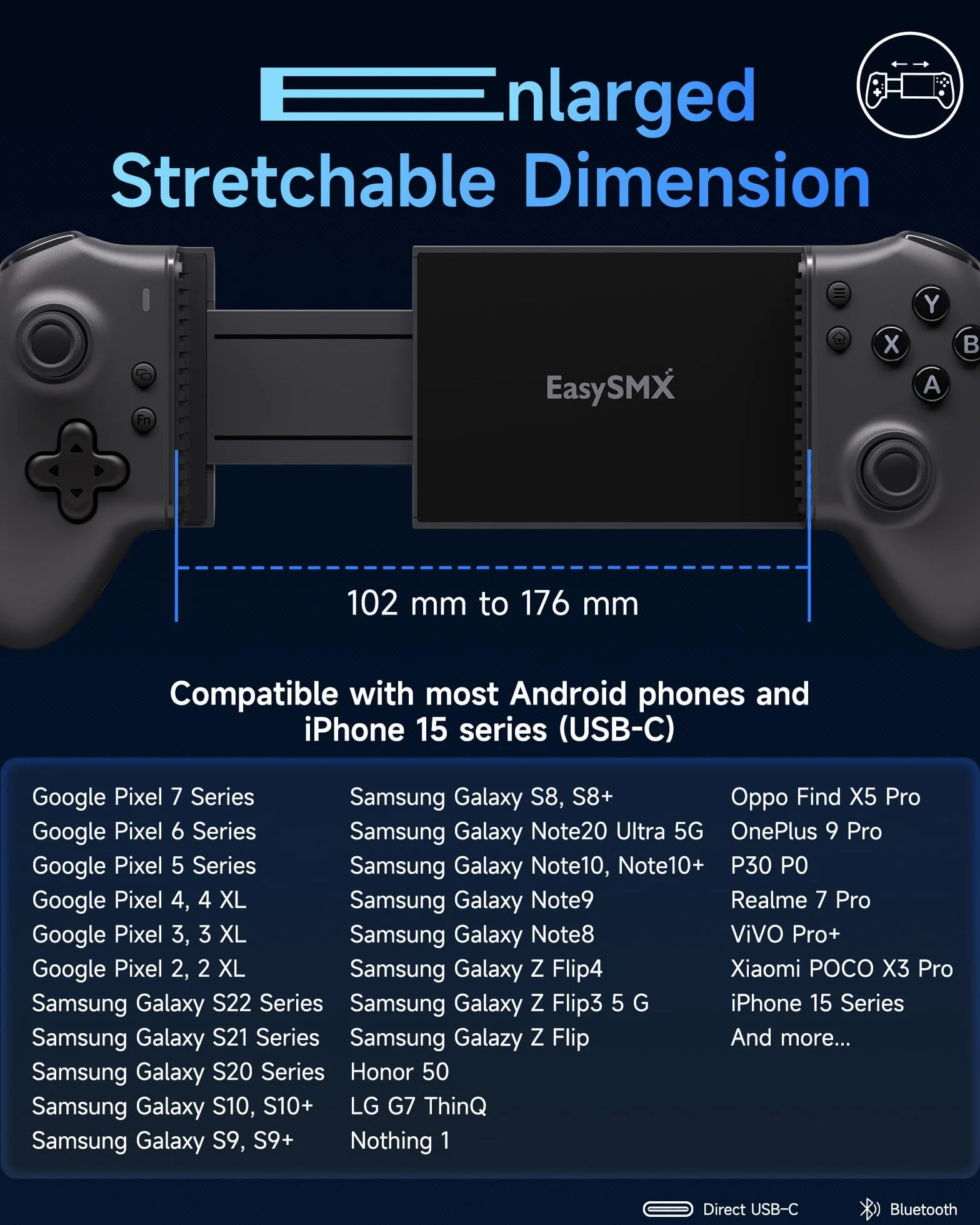 EasySMX M15 Controller Smartphone Android, Gamepad Bluetooth con Joystick & Trigger Hall Effect, Pulsanti Meccanici, Compatibile con Cellulare/PC/Tablet - Nero
