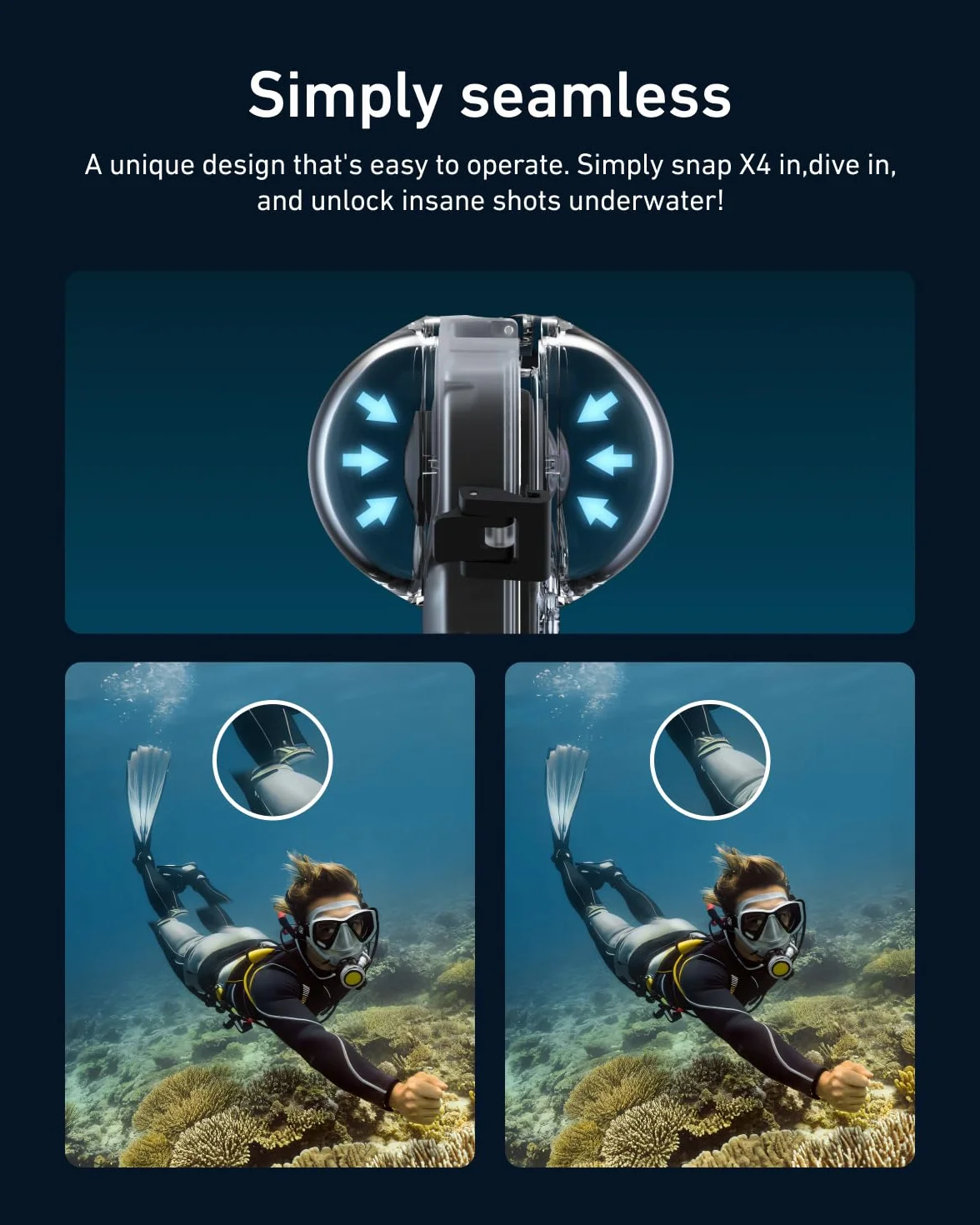TELESIN Custodia impermeabile per Insta360 X4, Custodia subacquea fino a 50m/164ft, custodia subacquea protettiva per accessori per fotocamera Insta 360 X4, riprese subacquee versatili