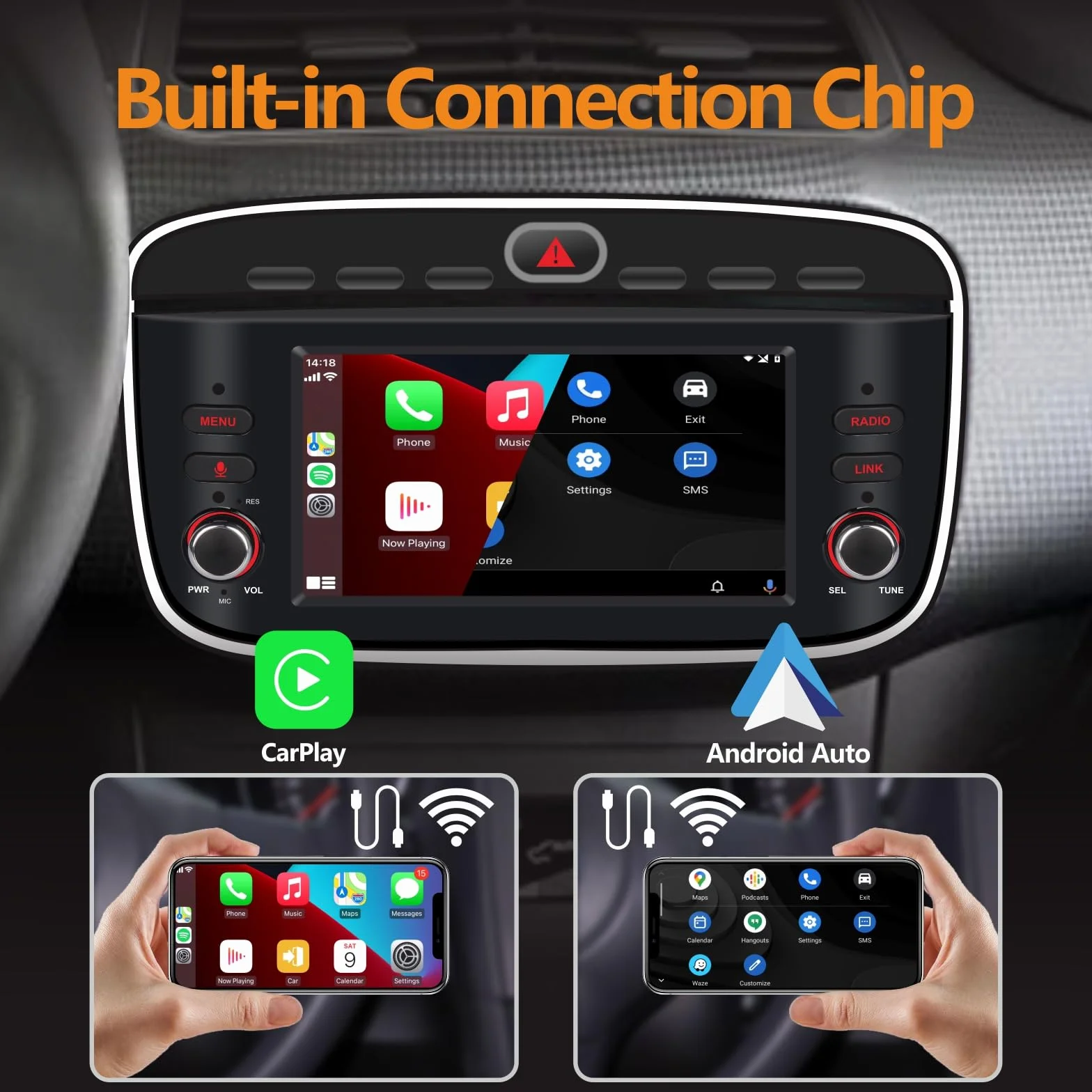 Autoradio per Fiat Punto(2010-2016) Linea(2012-2015) Stereo Wireless CarPlay/Android Auto Bluetooth RDS