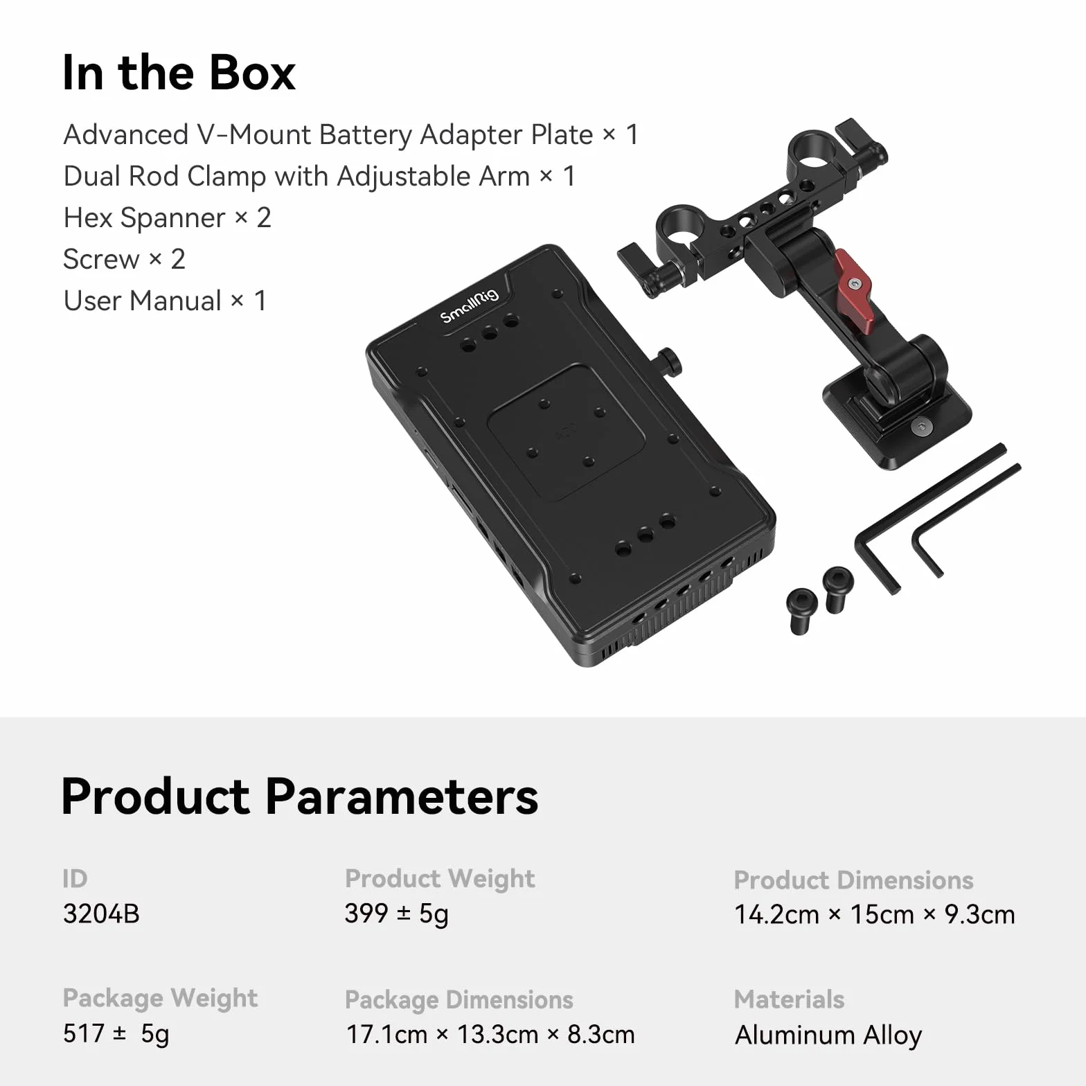 SMALLRIG Piastra Adattatore Batteria con Attacco a V con Braccio Regolabile, Piastra con Attacco a V con PD USB-C da 65 W e Uscita/Ingresso D-Tap da 14,8 V - 3204B