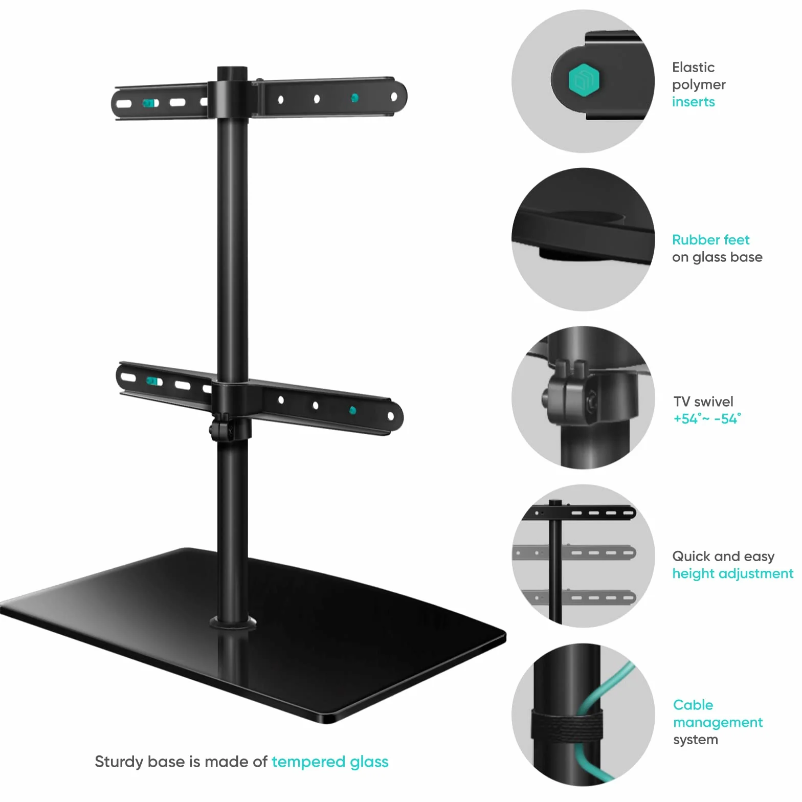 ONKRON Supporto TV da Tavolo 32-75 pollici, fino a 40 kg, VESA 100x100-400x400 mm, Porta TV Girevole, Porta Televisore in Vetro Temperato, Supporto per Schermo da Scrivania Girevole, Nero PT3-B