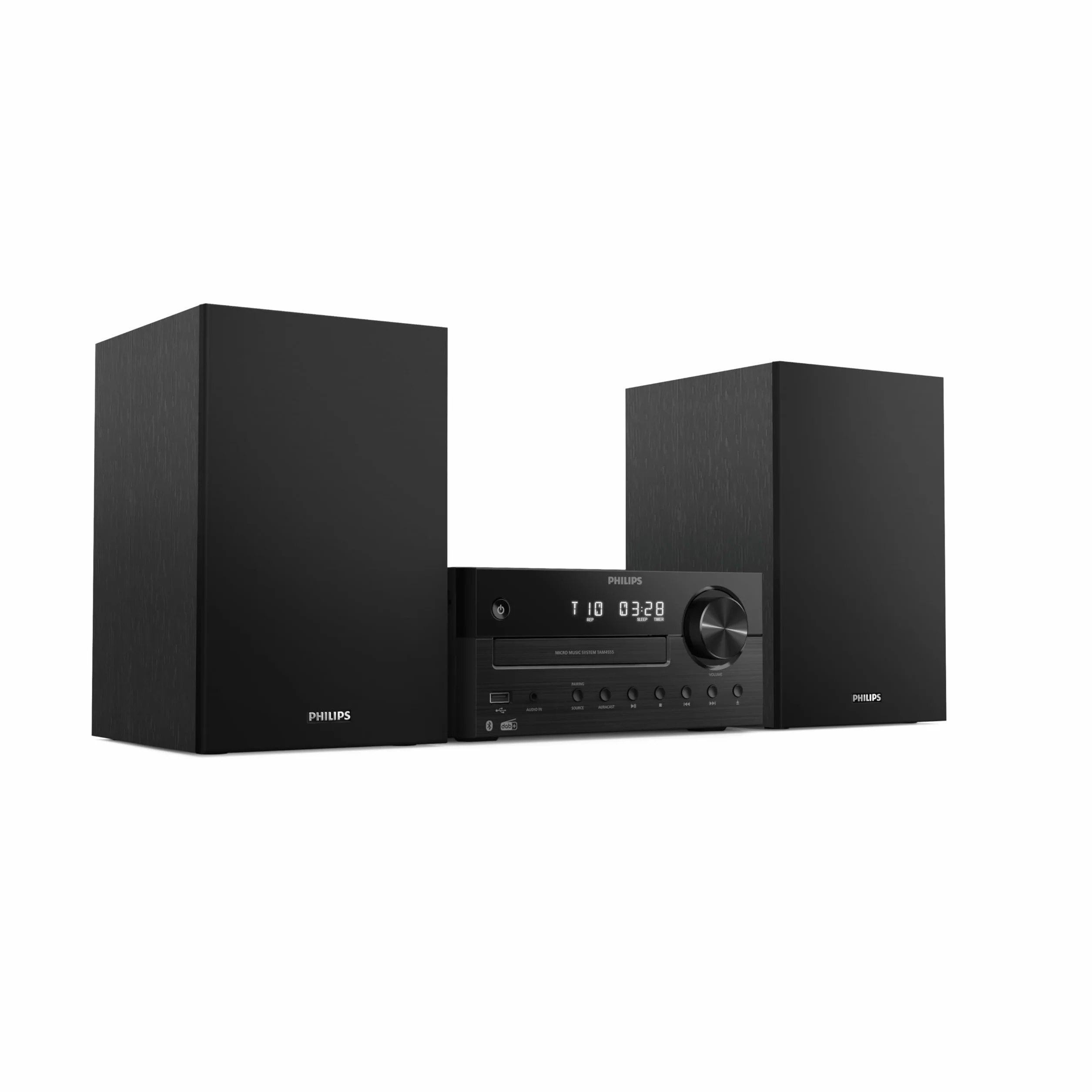 Philips TAM4555M2 Sistema Micro Hi-Fi – 100W, Altoparlanti Bass Reflex, DAB+/FM, CD, USB, Audio-in, Bluetooth 5.4, Auracast, Telecomando, Digital Sound Preset, Imballaggio ecologico