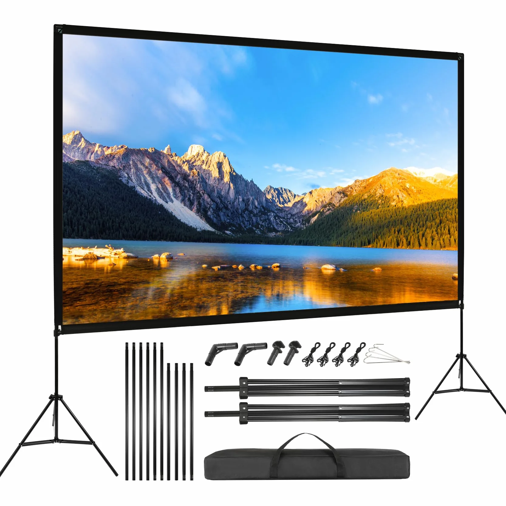 VISULAPEX Schermo per Proiettore con Supporto 120", 4K HD 16:9 Schermo del Proiettore Portatile, Grandangolo di 160 Gradi, Perfetta per Teatro Domestico, il Cinema All'aperto