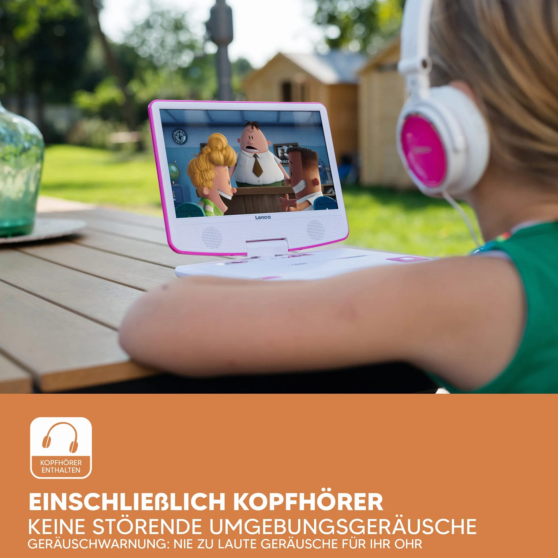 Lenco DVP-910 Portable DVD player Convertibile Nero, Rosa 22,9 cm (9")