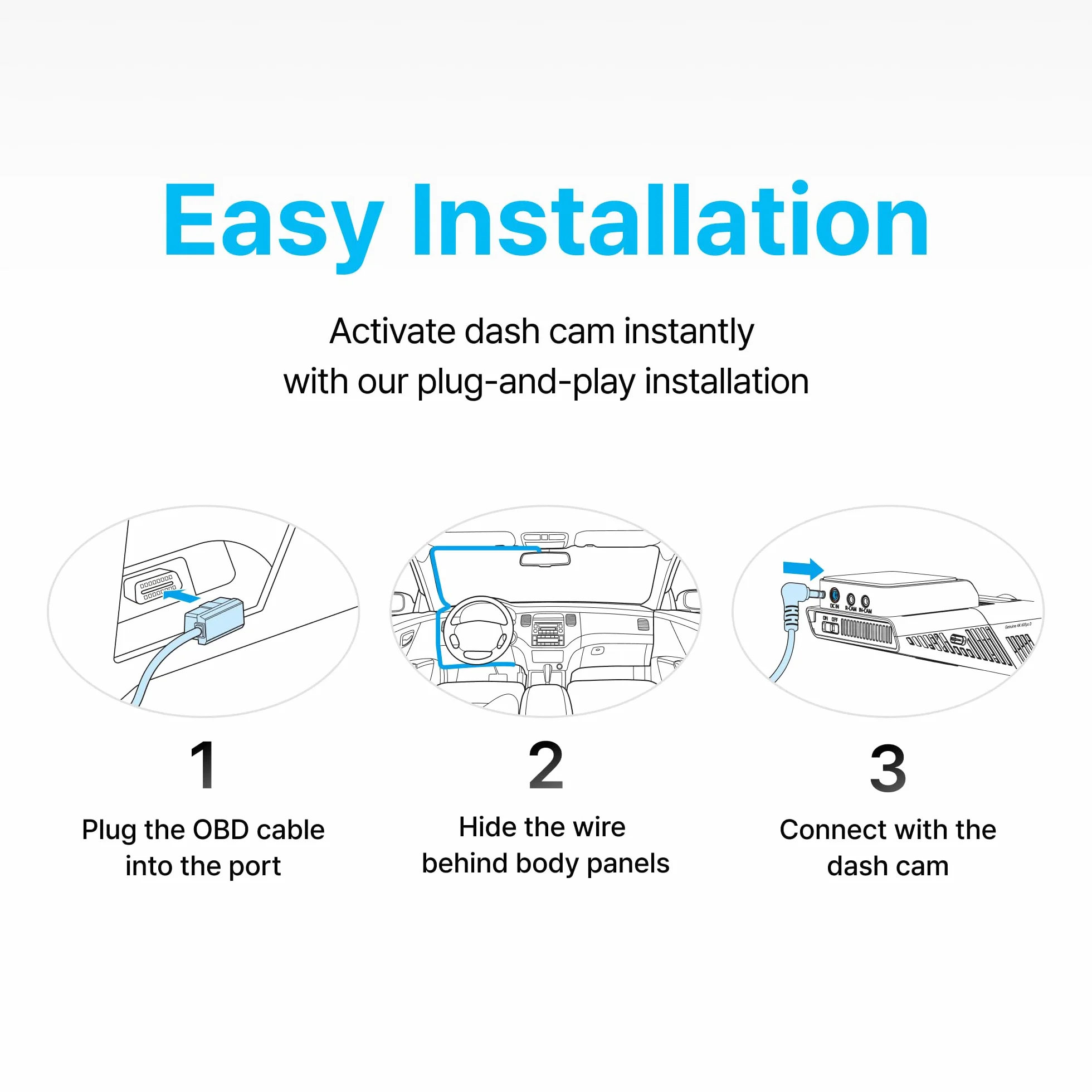 Cavo di alimentazione OBD2 per telecamera da cruscotto, OBD a USB C, adattatore OBDII cavo di ricarica hardwire 24 ore, protezione da bassa tensione, accessori per dash cam