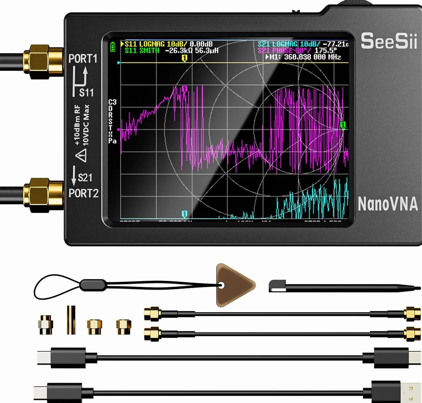 Seesii NanoVNA-H Analizzatore di Rete Vettoriale V3,7 10KHz-1,5GHz MF/HF/VHF/UHF Parametri S SWR Grafica Smith
