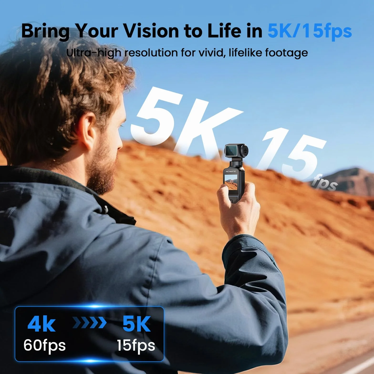 BOBLOV Fotocamera 5K Body con microfono, fotocamera W5 Vlogging, 5K/15FPS e 4K/60FPS con obiettivo rotante a 270°, supporto microfono esterno, opzioni clip/cinghia, stabilizzazione EIS per riunioni e