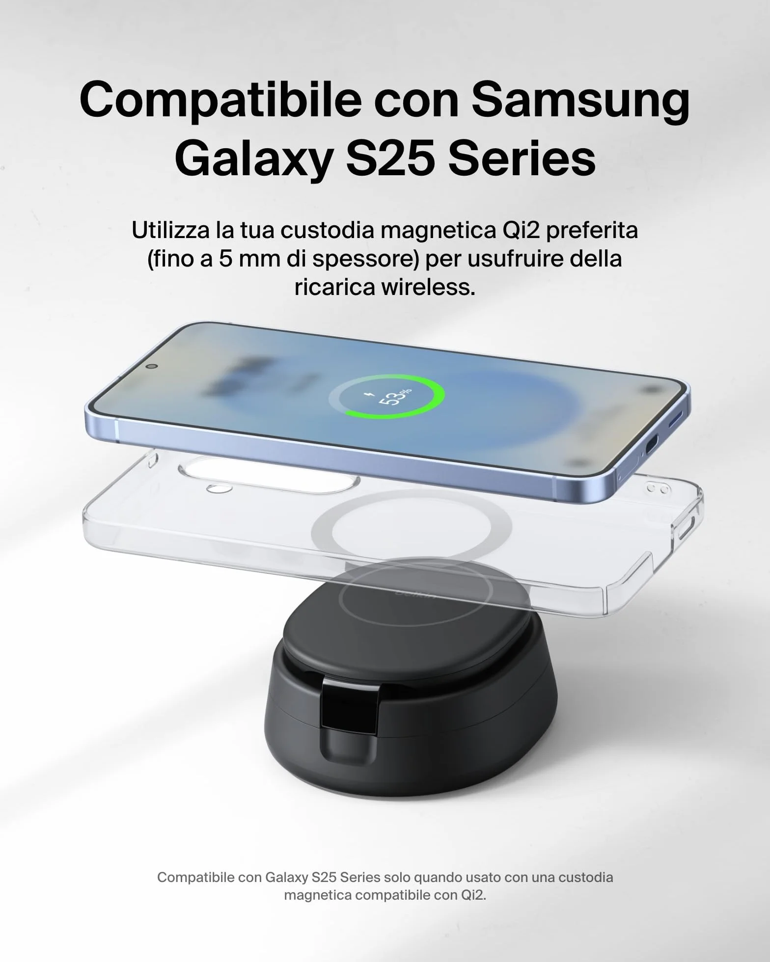 Belkin 2 in 1 Caricatore Wireless, Stazione di Ricarica Wireless 15 W, Caricatore Qi2 con MagSafe per iPhone 16 e AirPods, base piena antiscivolo, alimentatore da 30W - Nero