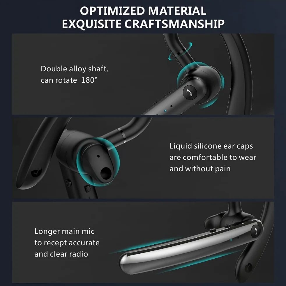Auricolare Bluetooth 5.0 Cuffie Wireless con Doppio Microfono, Auricolare Business Vivavoce con Chiamata Leggera, Chiaro e Suono Hi-Fi per l'Ufficio, la Guida