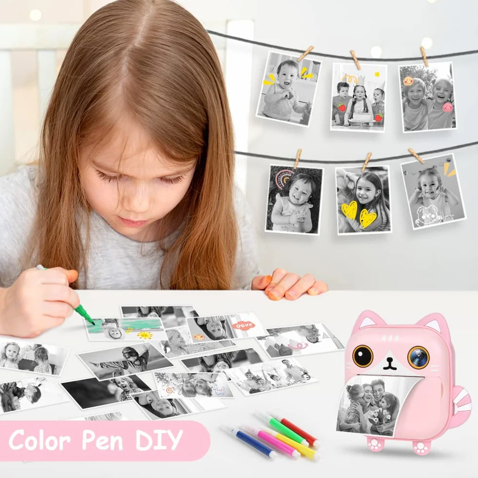 Ainiv Macchina Fotografica Istantanea per Bambini,1080P HD Digitale Fotocamera Instant Print, 2.4 Pollici con Selfies+32GB SD Scheda+3 Rotoli di Carta da Stampa,Regali per Ragazze Ragazzi da 3-12 Anni