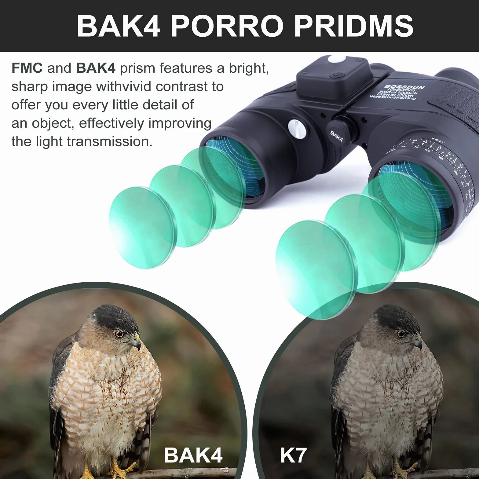 10x50 Binocolo Marino per Adulti, Binocoli Militare Impermeabile con Bussola Telemetro BAK4 Prisma Lente FMC Antiappannamento per la Navigazione Birdwatching Caccia (LP02B)