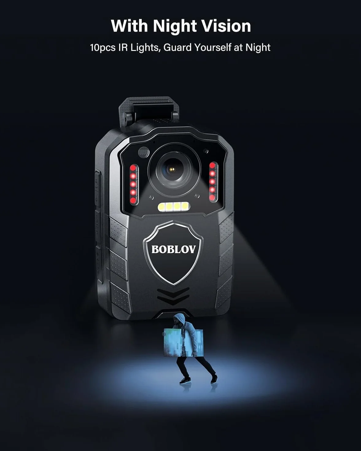 BOBLOV KJ25 1080P 256GB Bodycam Polizia Professionale, 3000 mAh con 10-13 ore di registrazione, Body Cam con visione notturna, per consegne, forze dell'ordine (256GB)