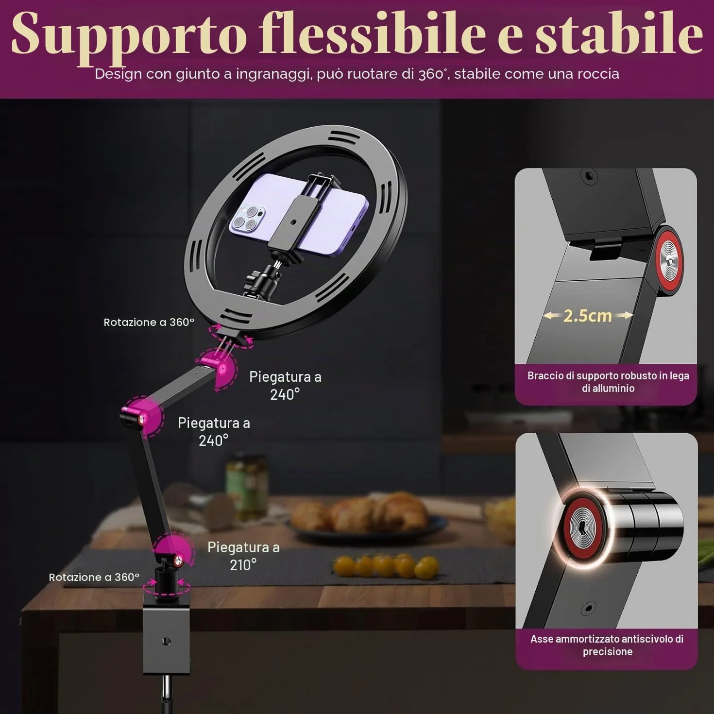 Ring Light 10'' da Tavolo per Ufficio, Lampada Videoconferenza con Supporto Regolabile per YouTube Tiktok