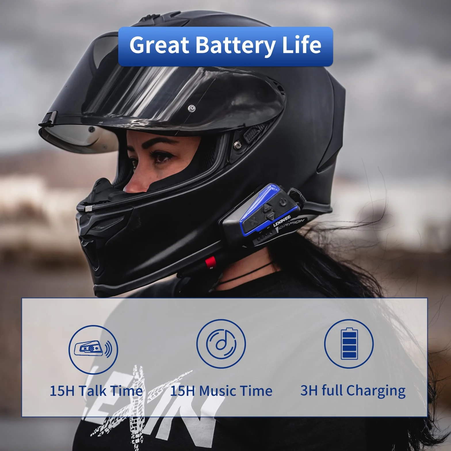 LEXIN B4FM Interfono Moto Casco Bluetooth Auricolare Sistema Comunicazione Riduzione del Rumore Fino a 10 Motociclisti IP67