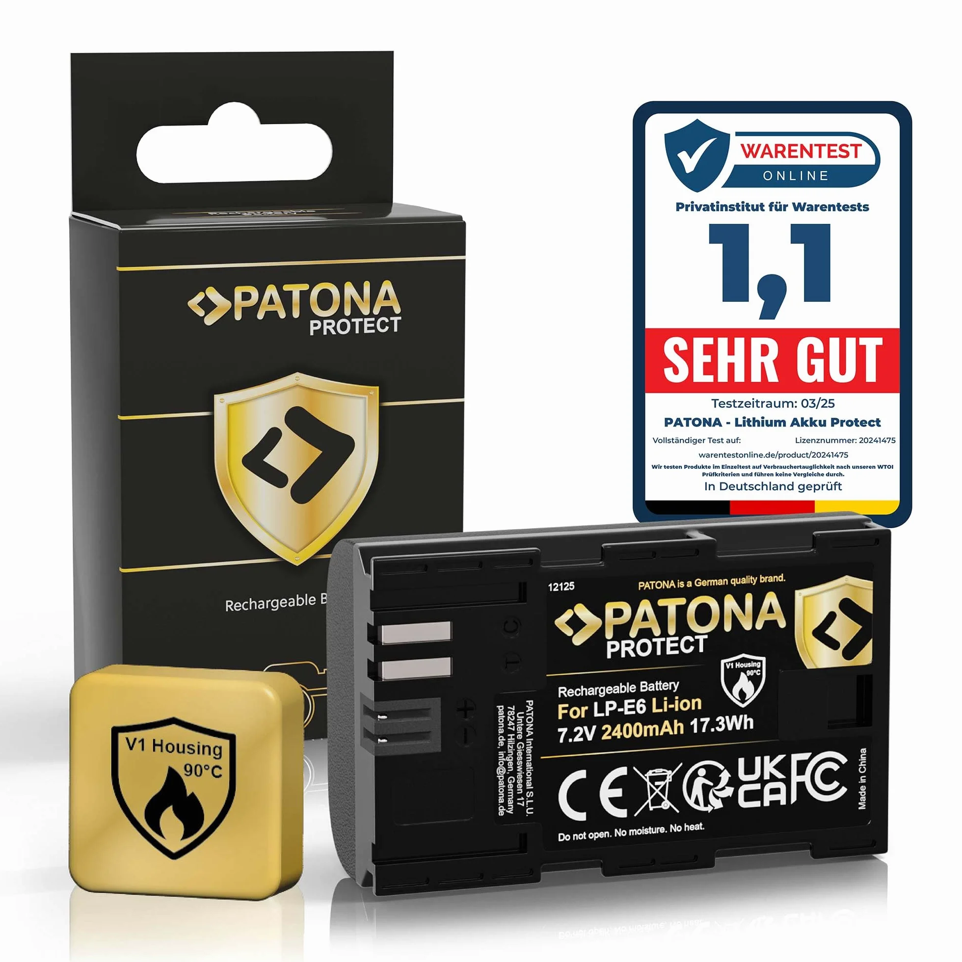 PATONA Protect LP-E6 Batteria 2400mAh – Ricambio per Canon LP-E6 – per EOS 5D Mark II III, 5DS, 6D 7D, 60D 60Da 70D 80D 90D, R R5, XC10 XC15 – con protezione NTC e involucro V1 per uso intensivo