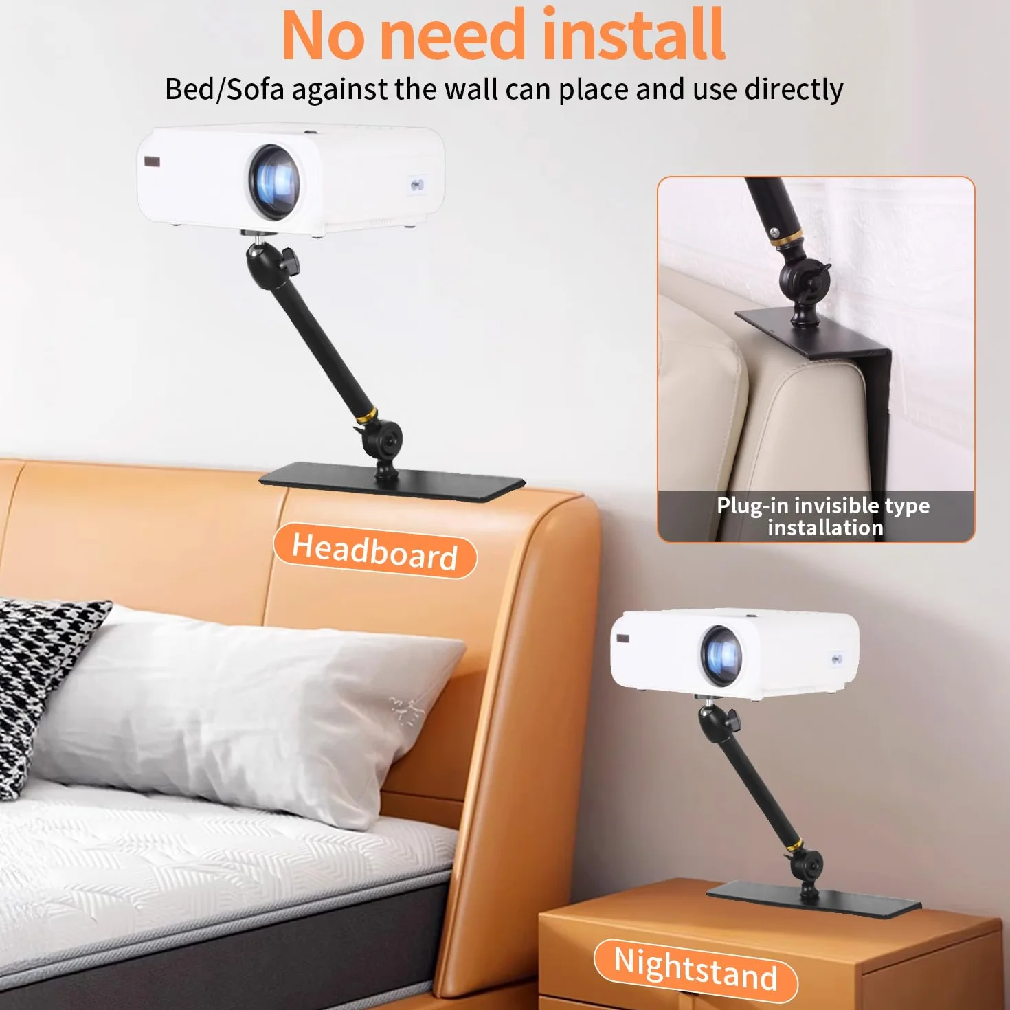 Supporto proiettore per letto e divano - Lunghezza supporto fisso 20 cm, design nascosto Bed Divano Bed Beamer Supporto, compatibile con proiettori al 99%, XGIMI, Nebula, VANKYO, Epson...