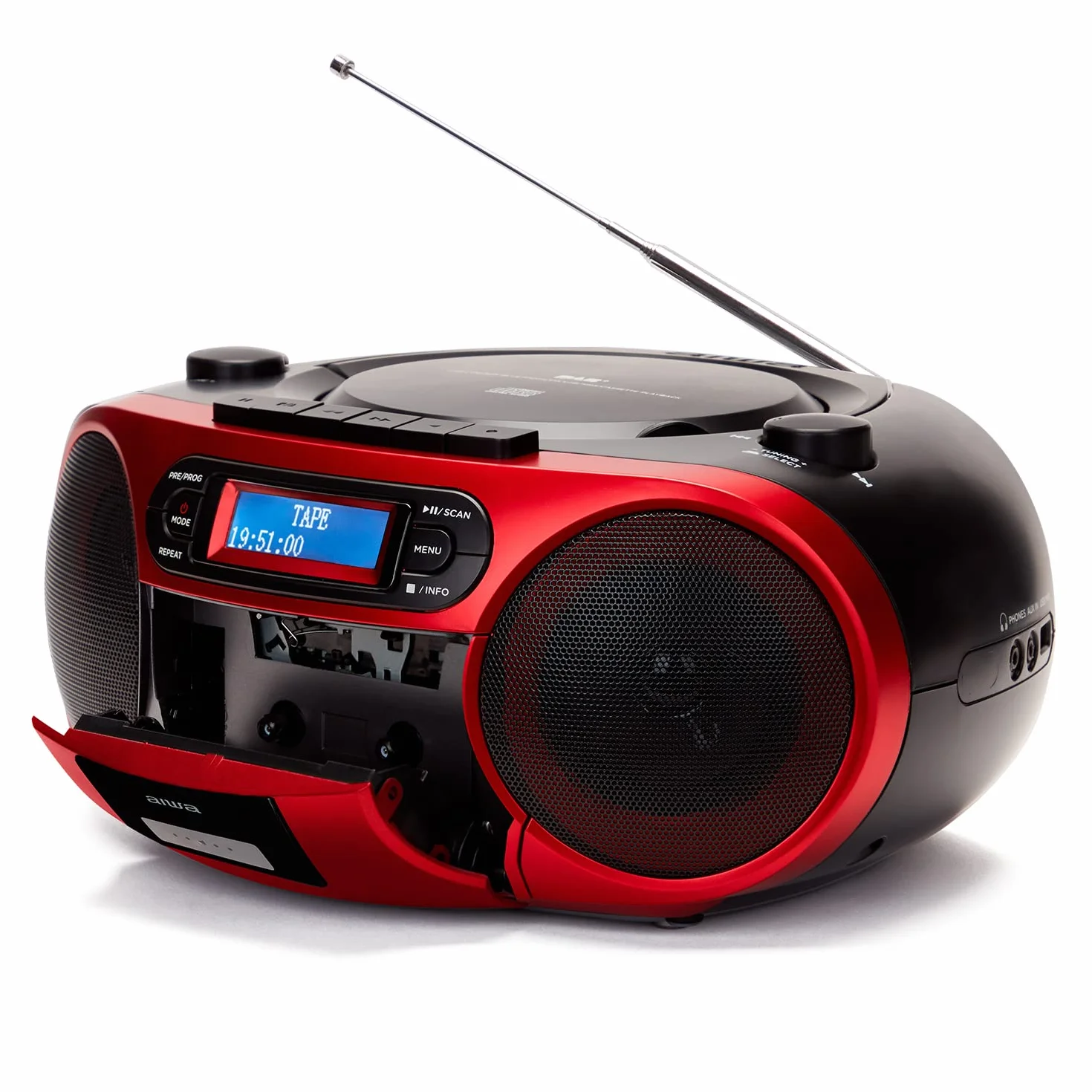 ALTAVOCES BLUETOOTH CON LECTOR DE CD MP3 CASETES Y USB AIWA BOOMBOX BBTC-660DAB RED RADIO BT 5.0 6W RMS JACK 3.5