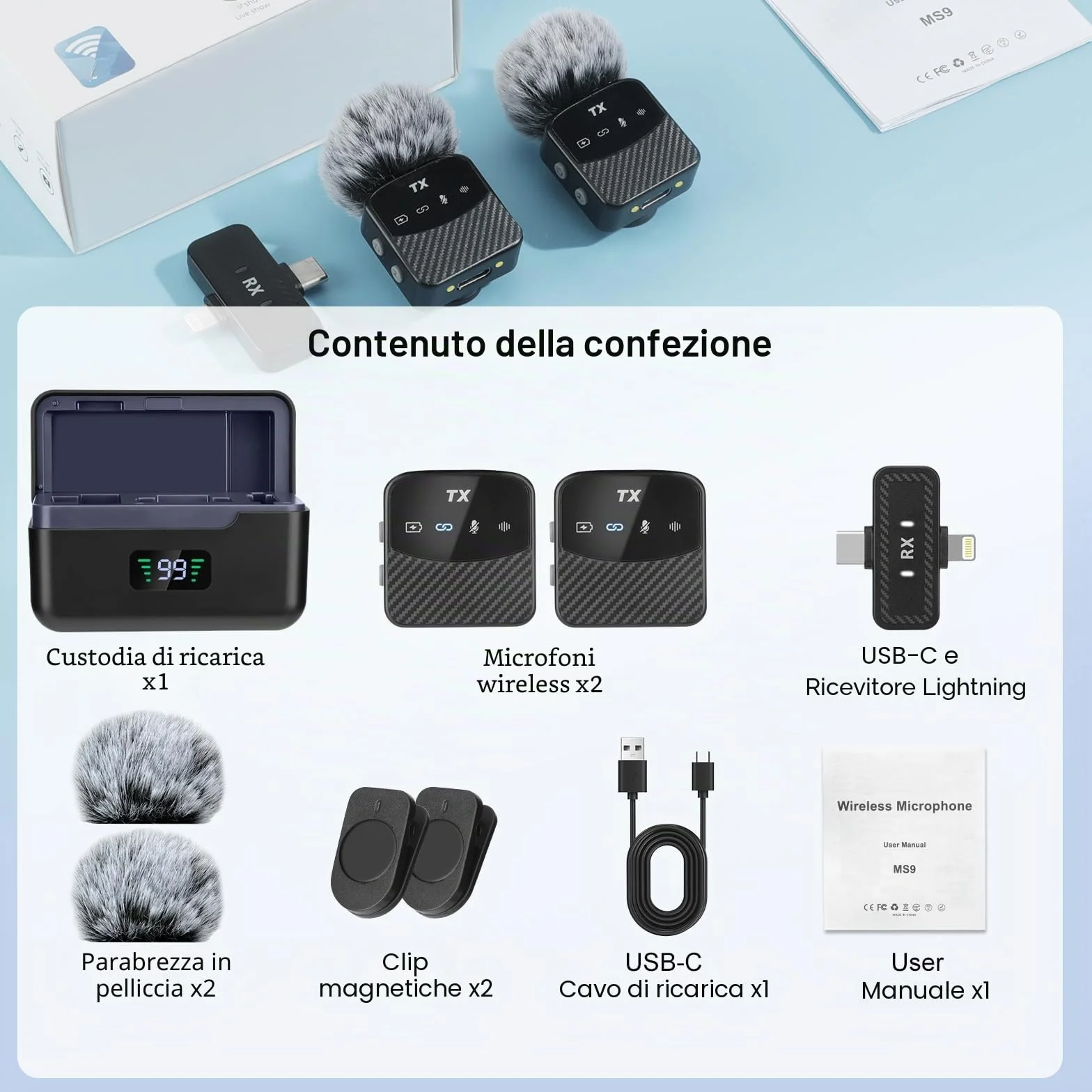 Microfono Lavalier Mini per iPhone/iPad/Android, Mini Microfono Plug-Play, Riduzione del Rumore, Durata di Utilizzo di 25 Ore, Microfono Senza Fili Lavalier per Video, Vlog, YouTube, TikTok, Streaming