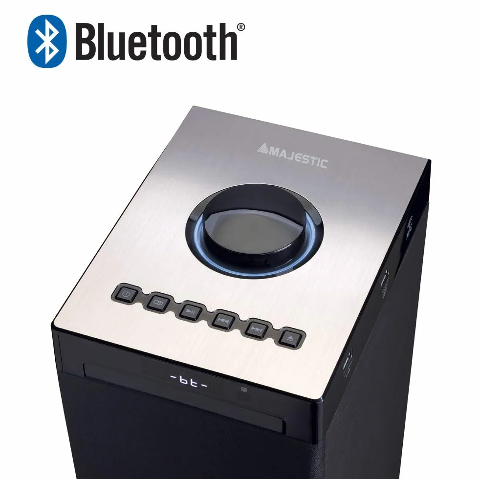 Majestic TS 92R CD BT USB AX - Altoparlanti a torre con Bluetooth NFC, Lettore CD/MP3, doppia USB, ingresso AUX-IN, telecomando, Nero