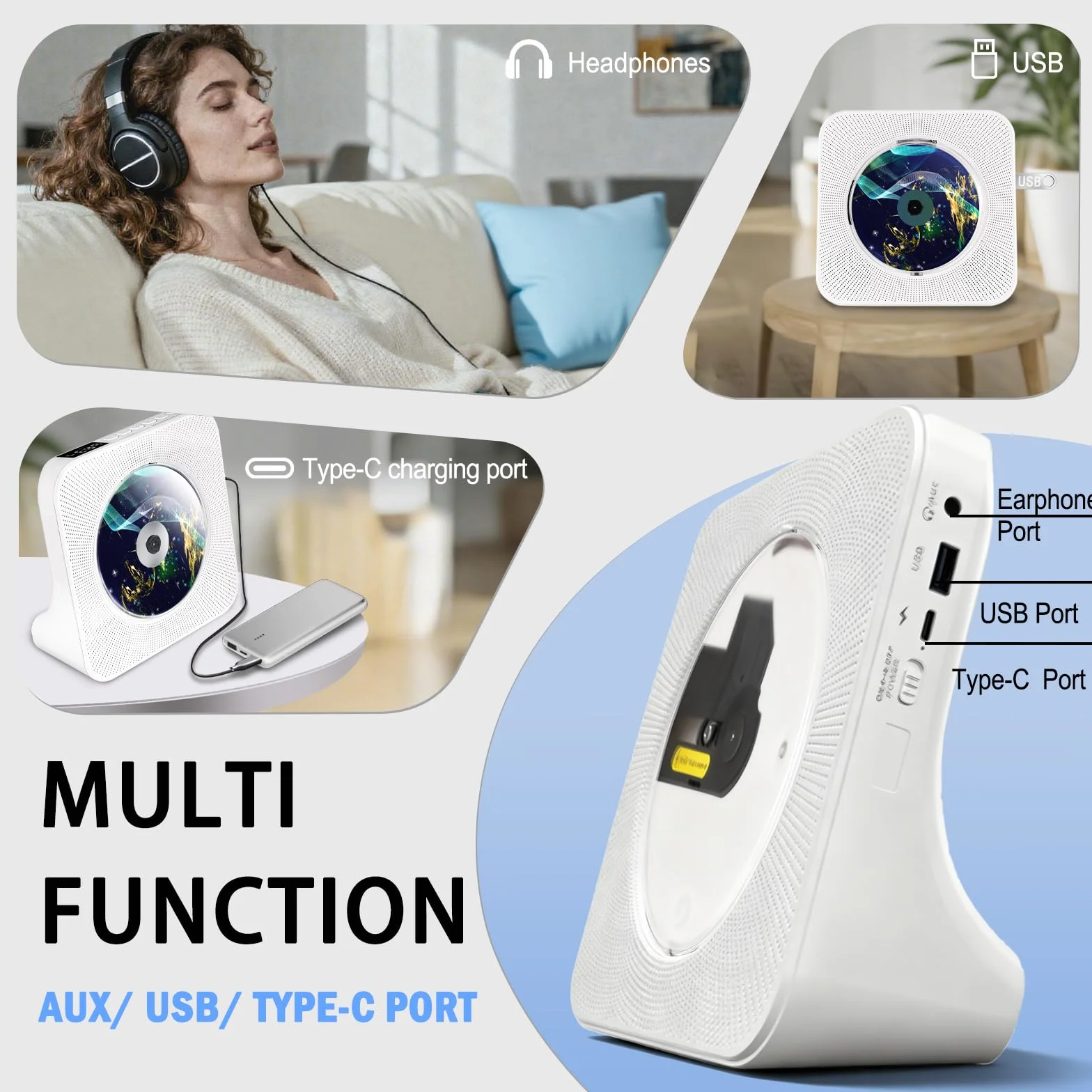 Lettore CD Portatile HIFI Bluetooth con Display LCD, Lettore Musicale Verticale con USB e Timer