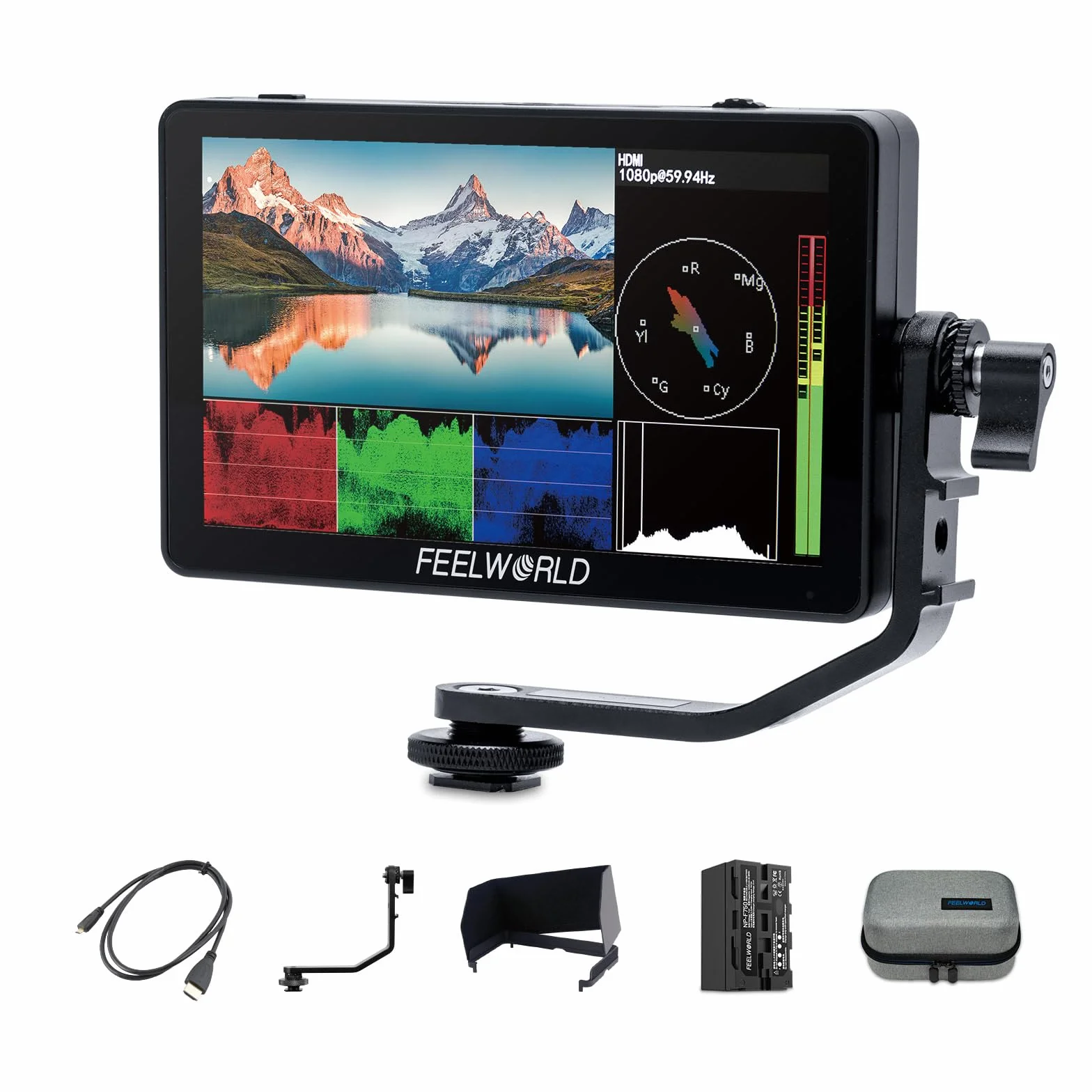 FEELWORLD F6PLUSV2 Monitor da Campo per Fotocamera 6 Pollici HDR Touchscreen 3D LUT con batteria, borsa IPS 1920x1080 4K HDMI 5 V Type-c Input