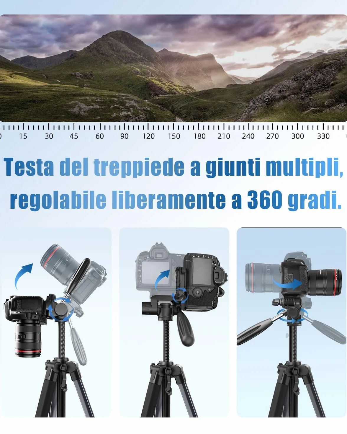 POLAM-FOTO Treppiede per fotocamera da 188 cm, treppiede Porfessional in alluminio resistente, treppiede compatto con borsa per il trasporto, con supporto per telefono grigio