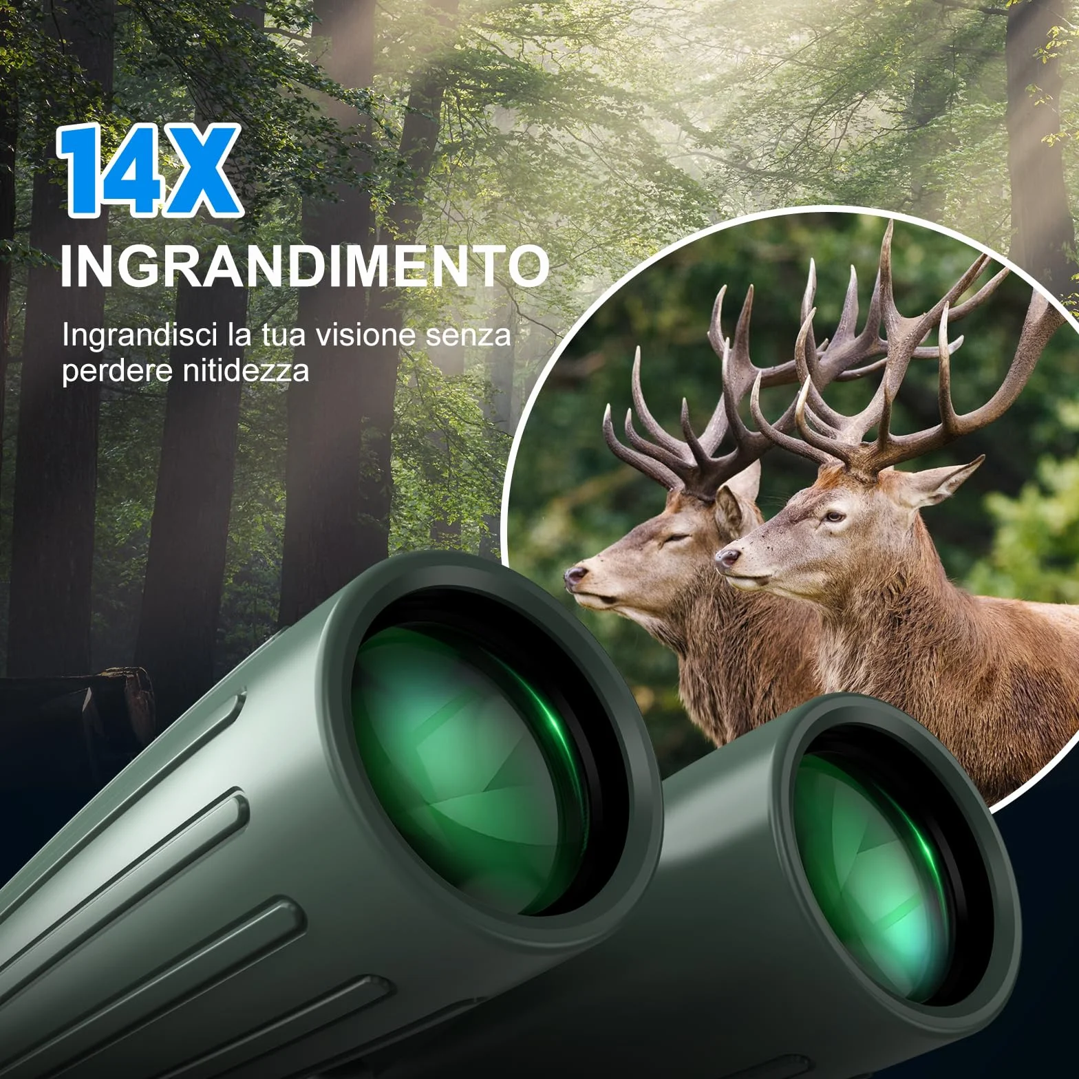 Binocolo 14 x 45 per adulti ad alta potenza, binocolo HD per bird watching, caccia, con adattatore per telefono in lega di alluminio, treppiede, impermeabile e a prova di nebbia, ampia visuale per
