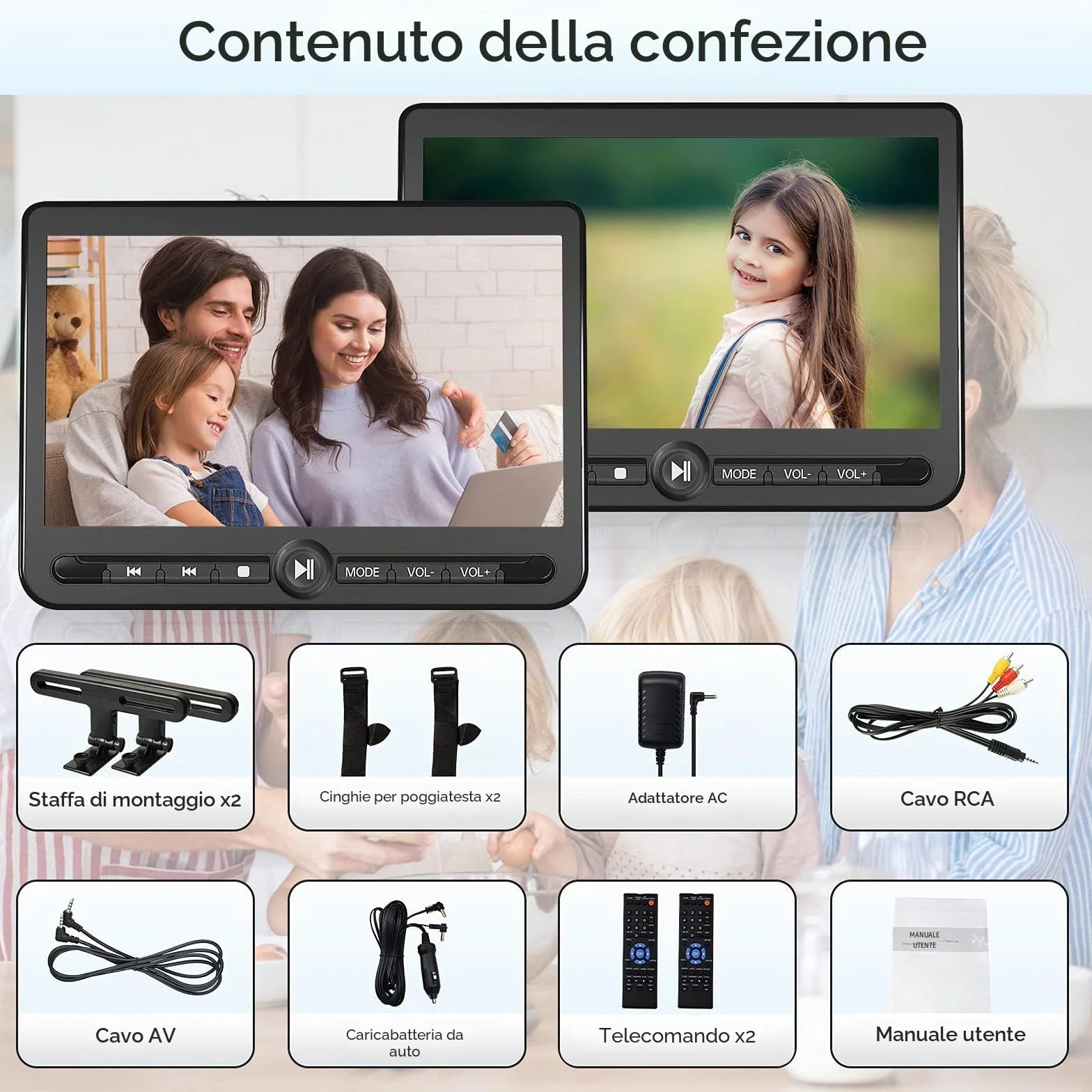 Arafuna 10,5" Doppio Lettore DVD per Auto, Ricaricabile Schermo Auto Play Uno o Due Film Diversi, Poggiatesta per Auto Ricaricabile, Supporto USB/SD, Ultima Memoria