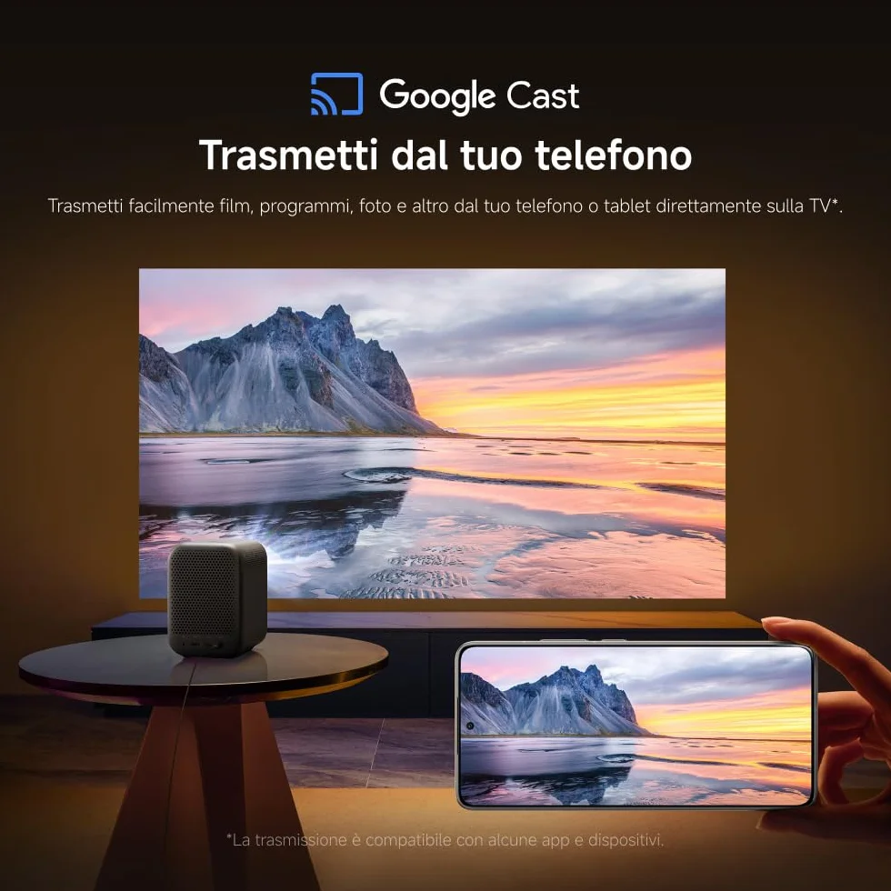 Xiaomi L1 Proiettore Intelligente 1080P con Google TV & Netflix, Proiettore Portatile Home Cinema, Autofocus & Keystone, HDR10/HLG, Schermo 120", WiFi 5G Bluetooth, Audio Dolby