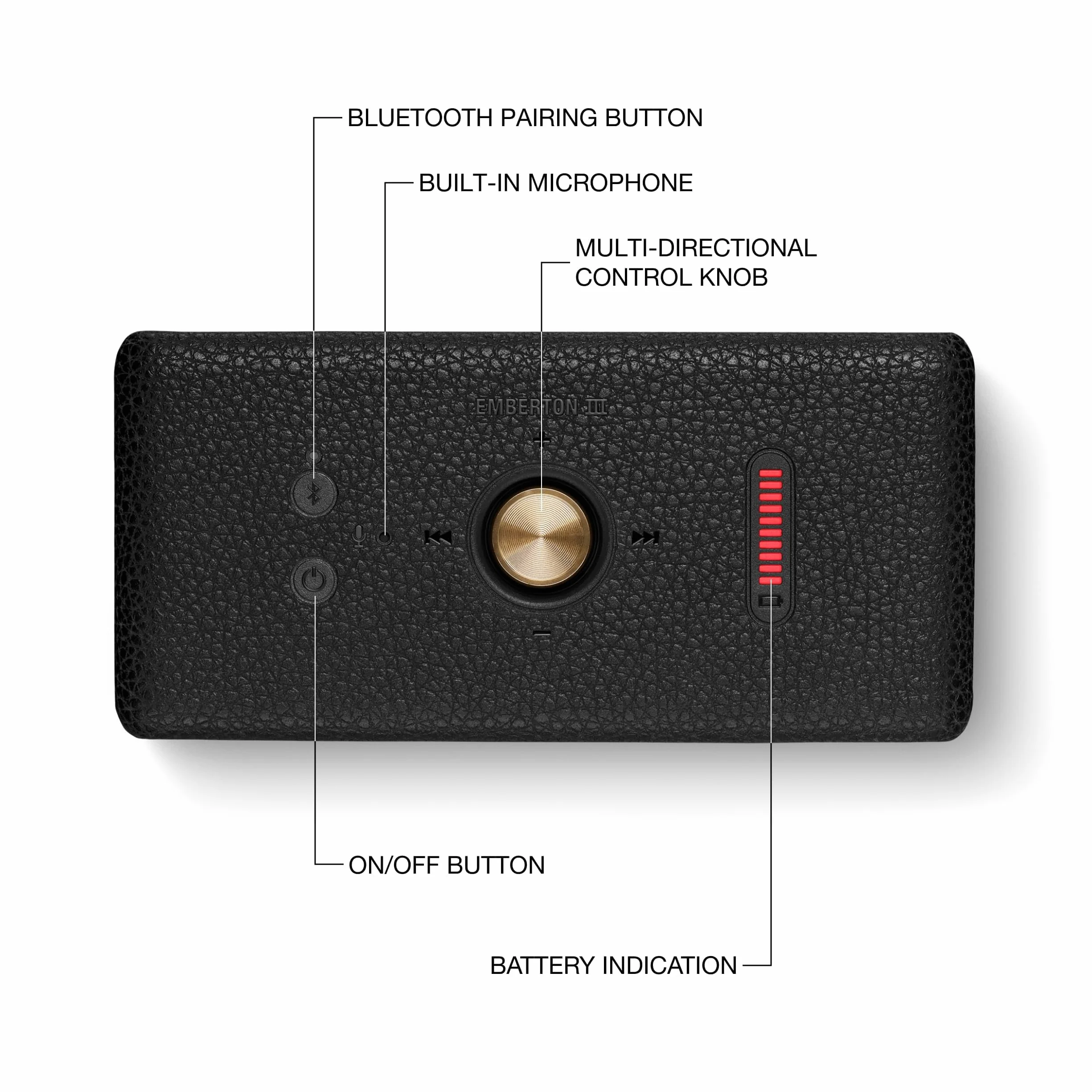 Marshall Emberton III Altoparlanti Bluetooth portatili Wireless accoppiabili IP67 Resistente a polvere e acqua, 32+ ore di riproduzione Ricarica rapida - Nero e ottone