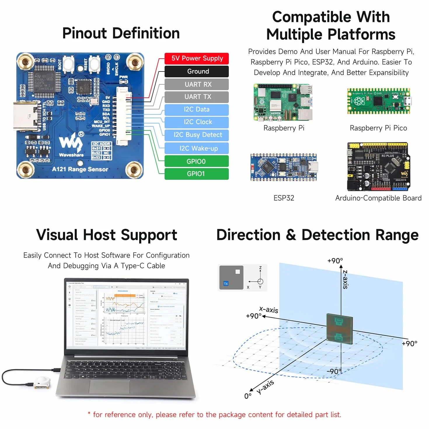 Waveshare A121 Range Sensor Box, A121 60GHz mmWave Radar Micro-Motion Detection Module, Based On Acconeer A121 Pulsed Coherent Radar (PCR) Sensor, Supports High-Precision Distance Measurements