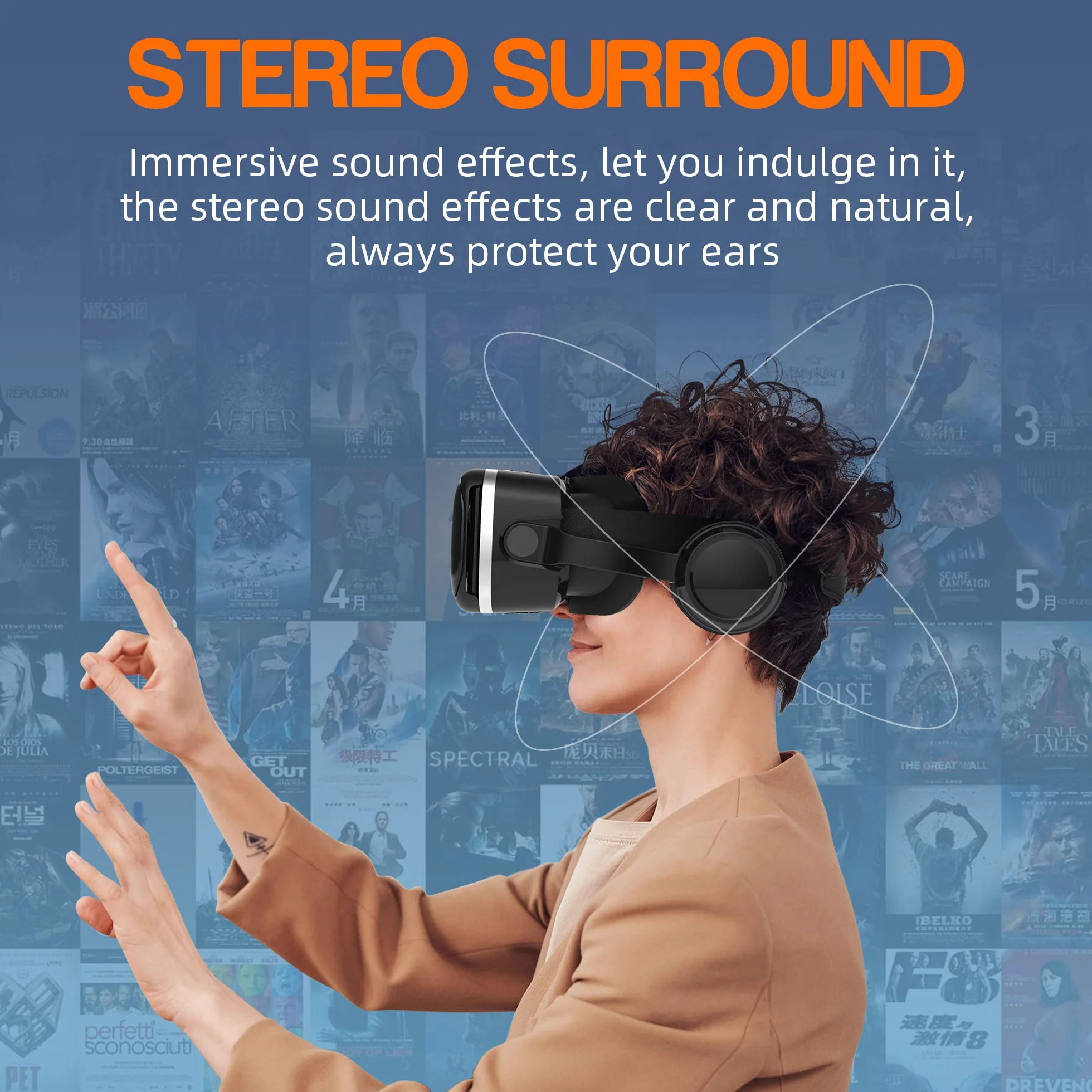 Occhiali VR 3D con Cuffie, Bambini HD Visore Realtà Virtuale per Film e Giochi, Compatibile con Smartphone Android e iPhone da 4,7 a 7,2 Pollici, Regalo di Natale Perfetto per la Famiglia