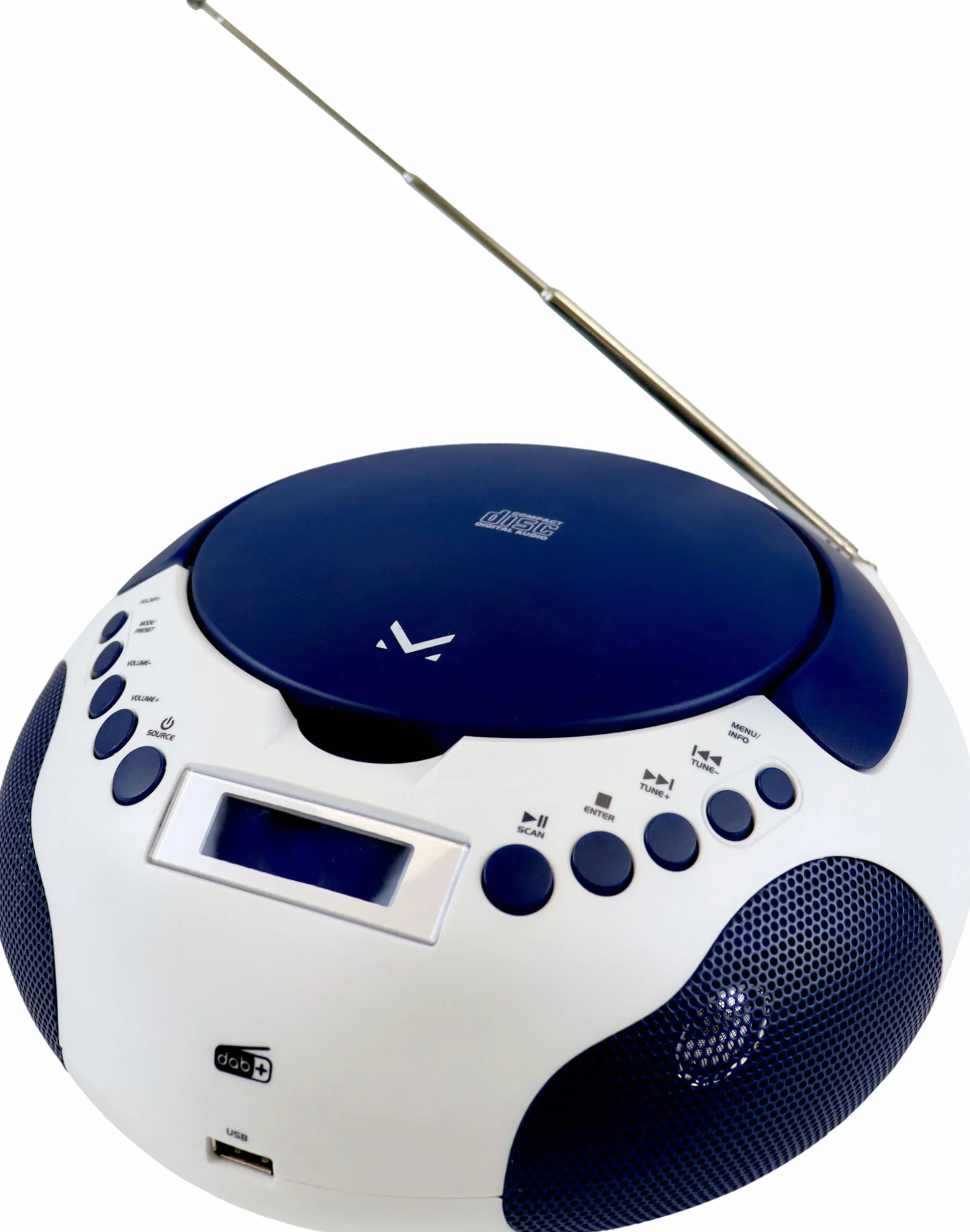 Majestic AH-265 Dab - Boom Box Portatile Radio Dab/Dab+/FM Stereo, Lettore CD/MP3, ingressi USB/AUX-in, BiancoBlu