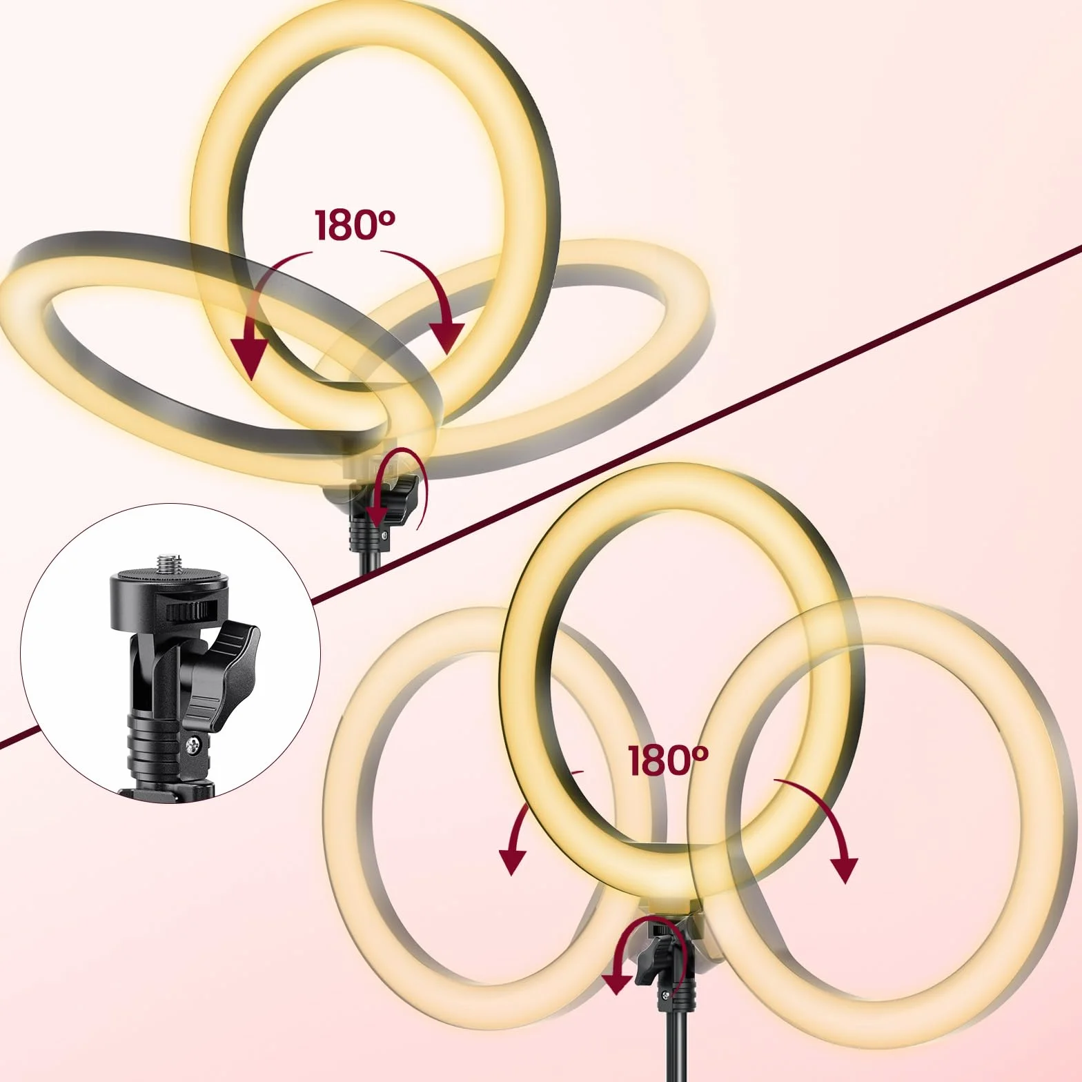 Ring Light Professionale, 10" Ring Light Telefono con 62" Treppiede Alto & 3 Modalità, Luce per Selfie, Trucco, Video e Fotografia