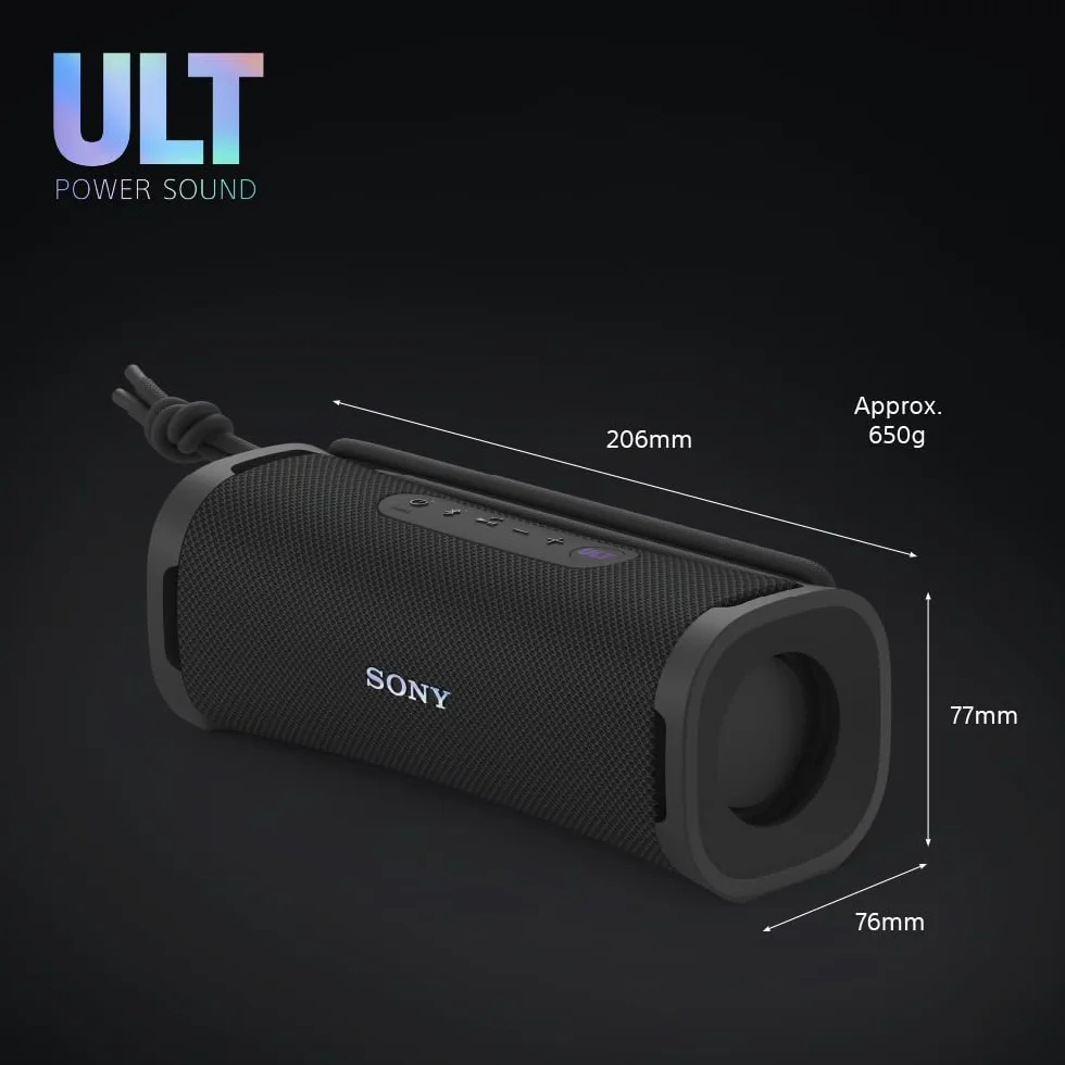 Sony ULT FIELD 1 | Speaker portatile wireless Bluetooth con ULT POWER SOUND, bassi profondi, IP67, impermeabile, antipolvere, antiurto, batteria da 12 ore, qualità chiamata chiara, viaggio - Nero