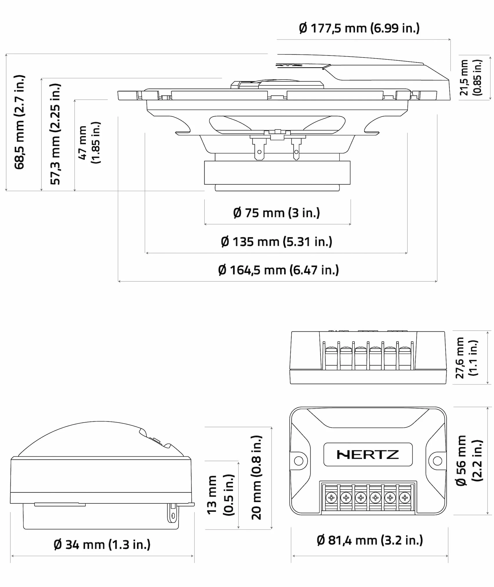 Hertz K 165 Fan Edition - Kit di altoparlanti 2 vie con woofer da 165/170 mm, tweeter da 24 mm e crossover, 300W Peak, 4ohm, Griglie incluse e installazione facile
