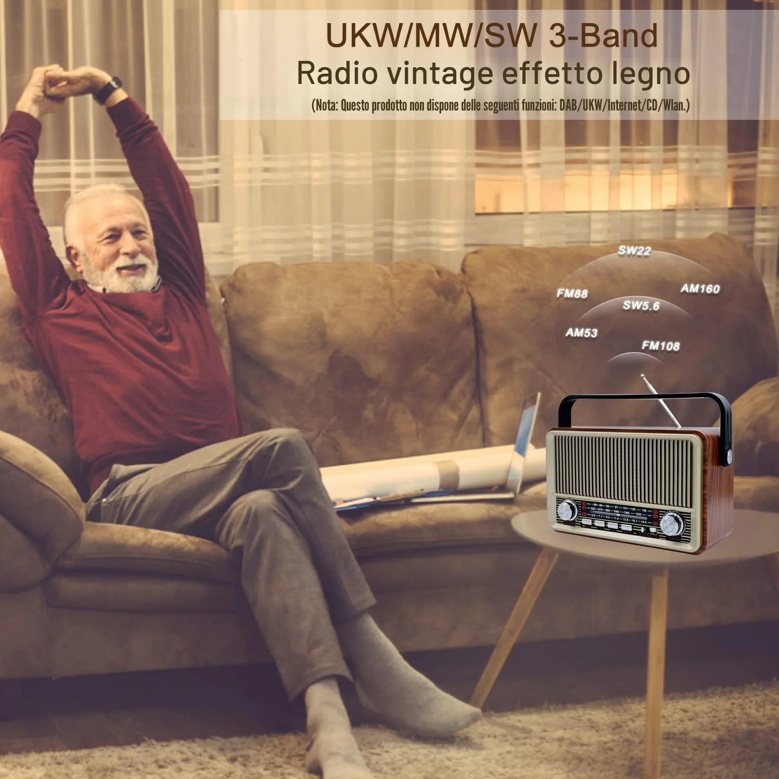 SENTASI Radio Portatile Bluetooth 5.0 Vintage Retro con Batteria 1200 mAh AM/SW/USB/TF